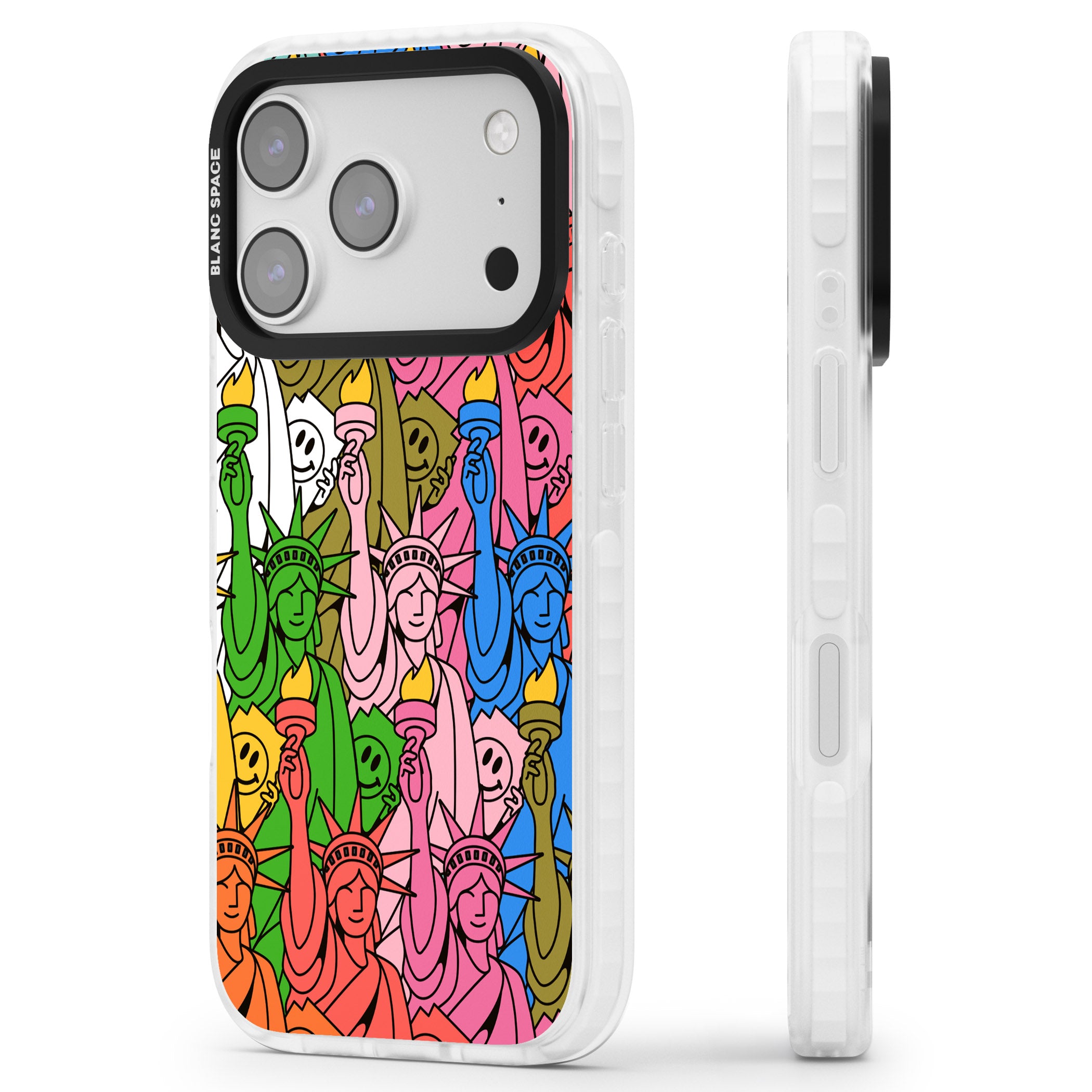 Multicolour Liberty Pattern iPhone 17 Pro Max Impact Pro Clear Phone Case Side Profile