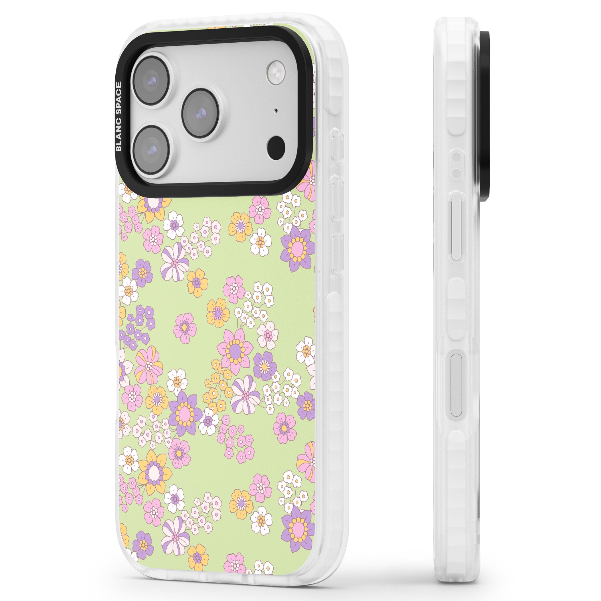 Grass Green Flowers iPhone 17 Pro Max Impact Pro Clear Phone Case Side Profile