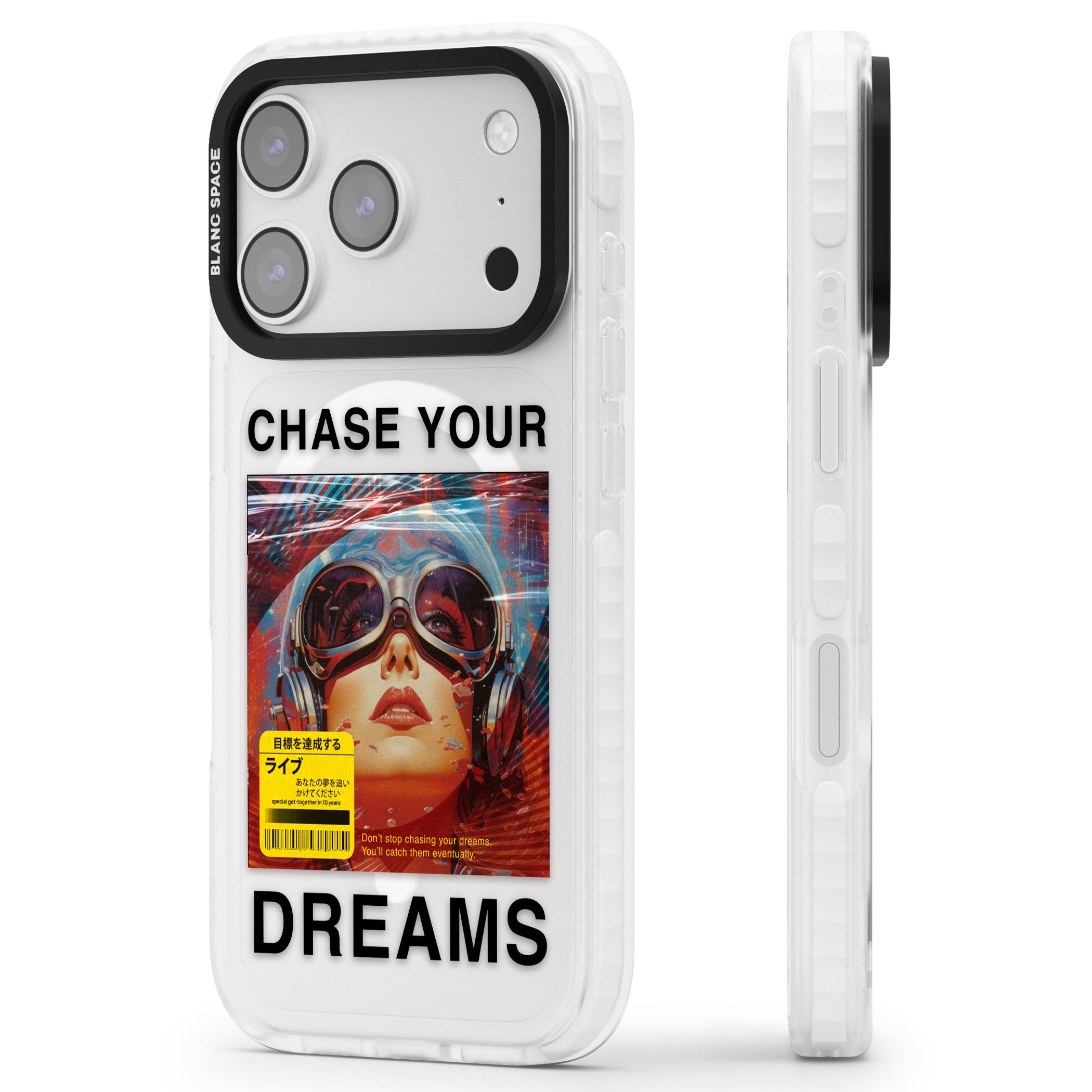 Chase Your Dreams iPhone 17 Pro Max Impact Pro Clear Phone Case Side Profile