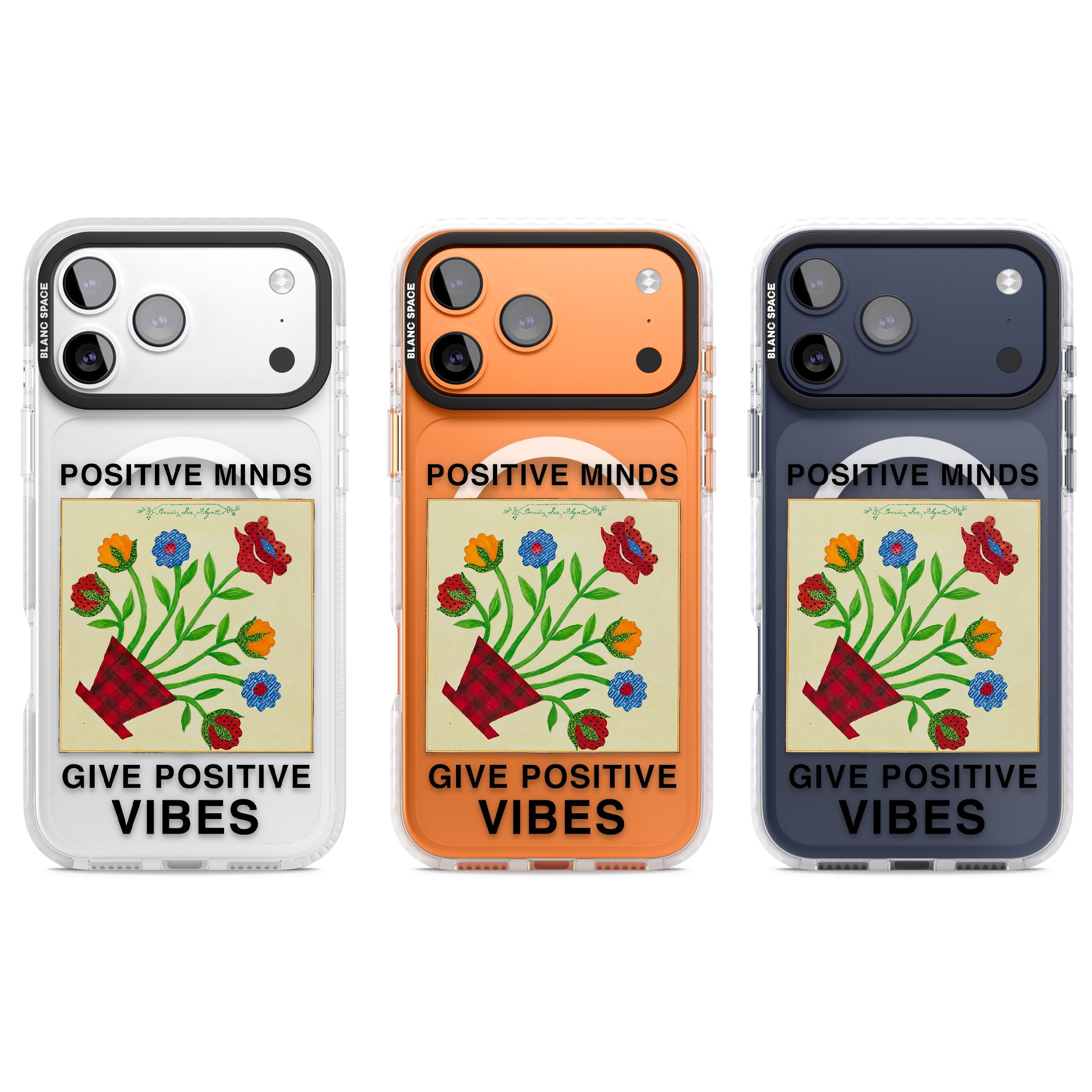 Positive Minds Give Positive Vibes iPhone 17 Pro Impact Pro Clear Phone Case APT Impact Protection