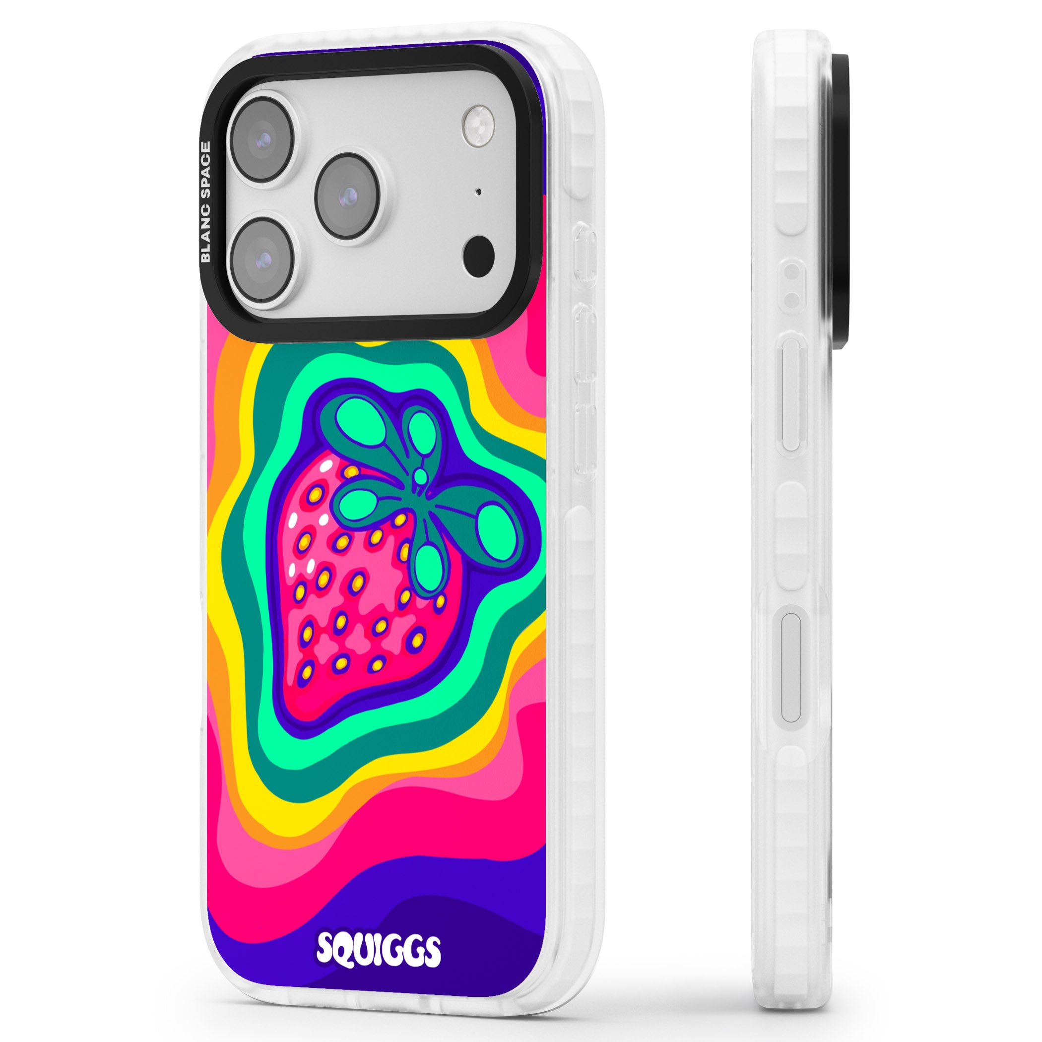 Strawberry Rainbow iPhone 17 Pro Max Impact Pro Clear Phone Case Side Profile
