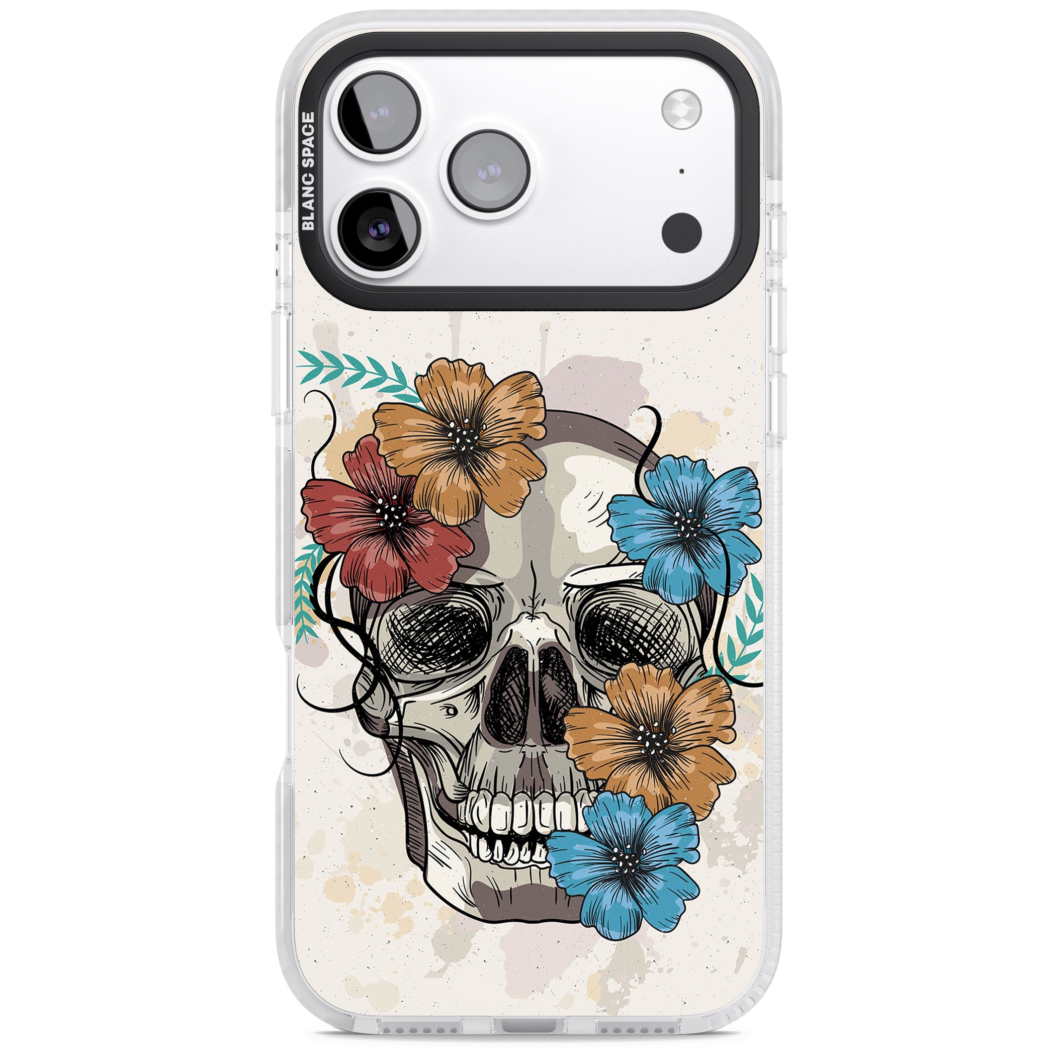 Sugar Skull Floral iPhone 17 Pro Max Impact Pro Clear Phone Case