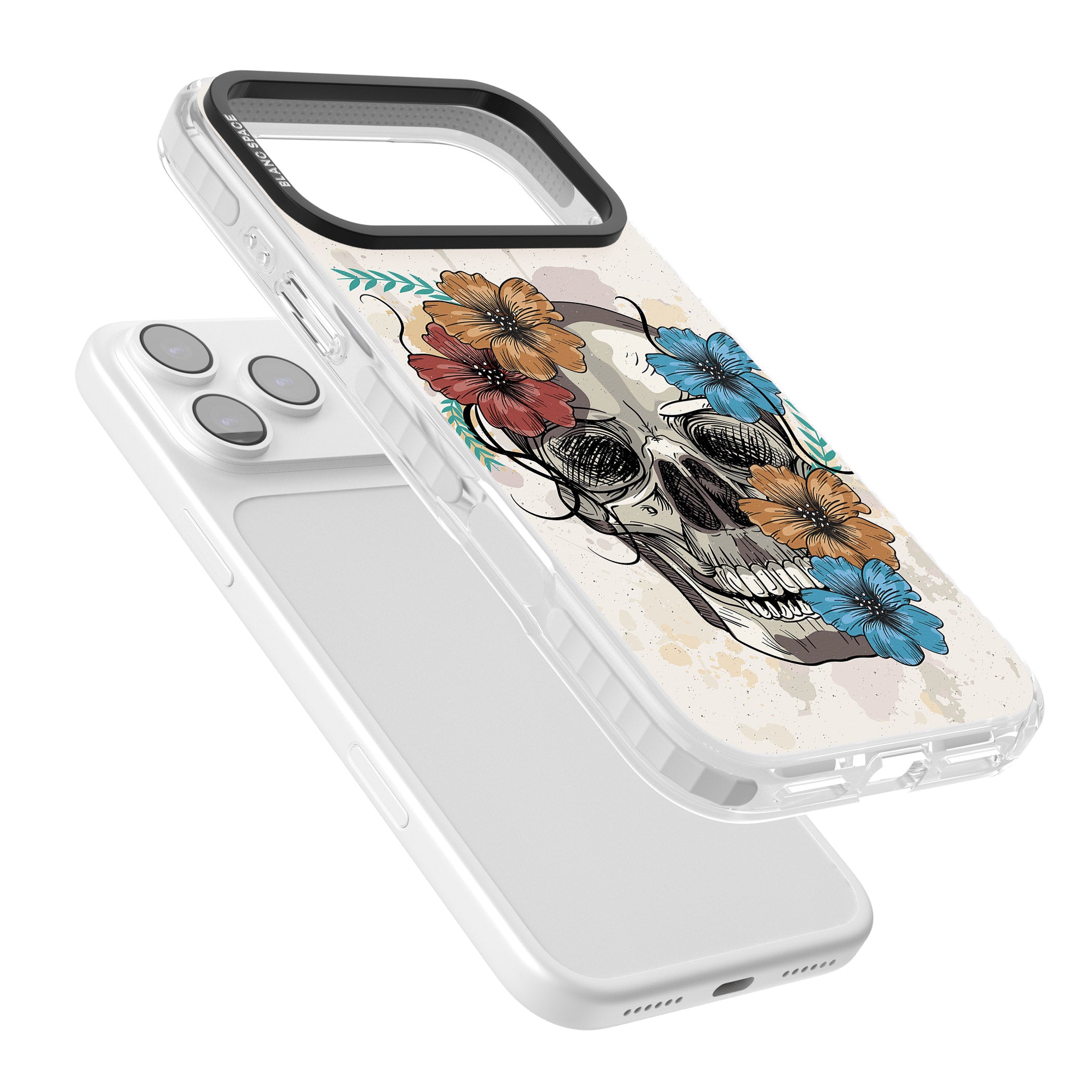 Sugar Skull Floral iPhone 17 Pro Max Impact Pro Clear Phone Case Colours