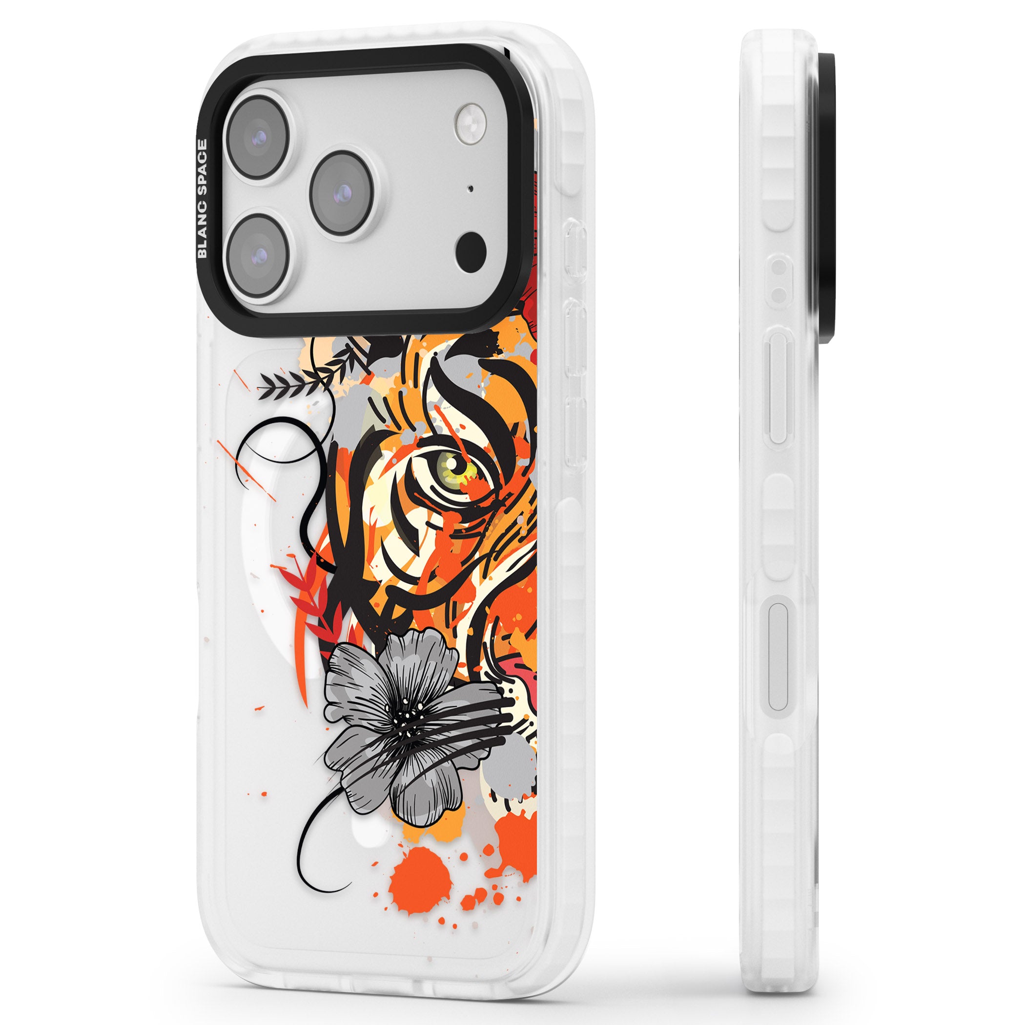 Sugar Skull Tiger iPhone 17 Pro Max Impact Pro Clear Phone Case Side Profile