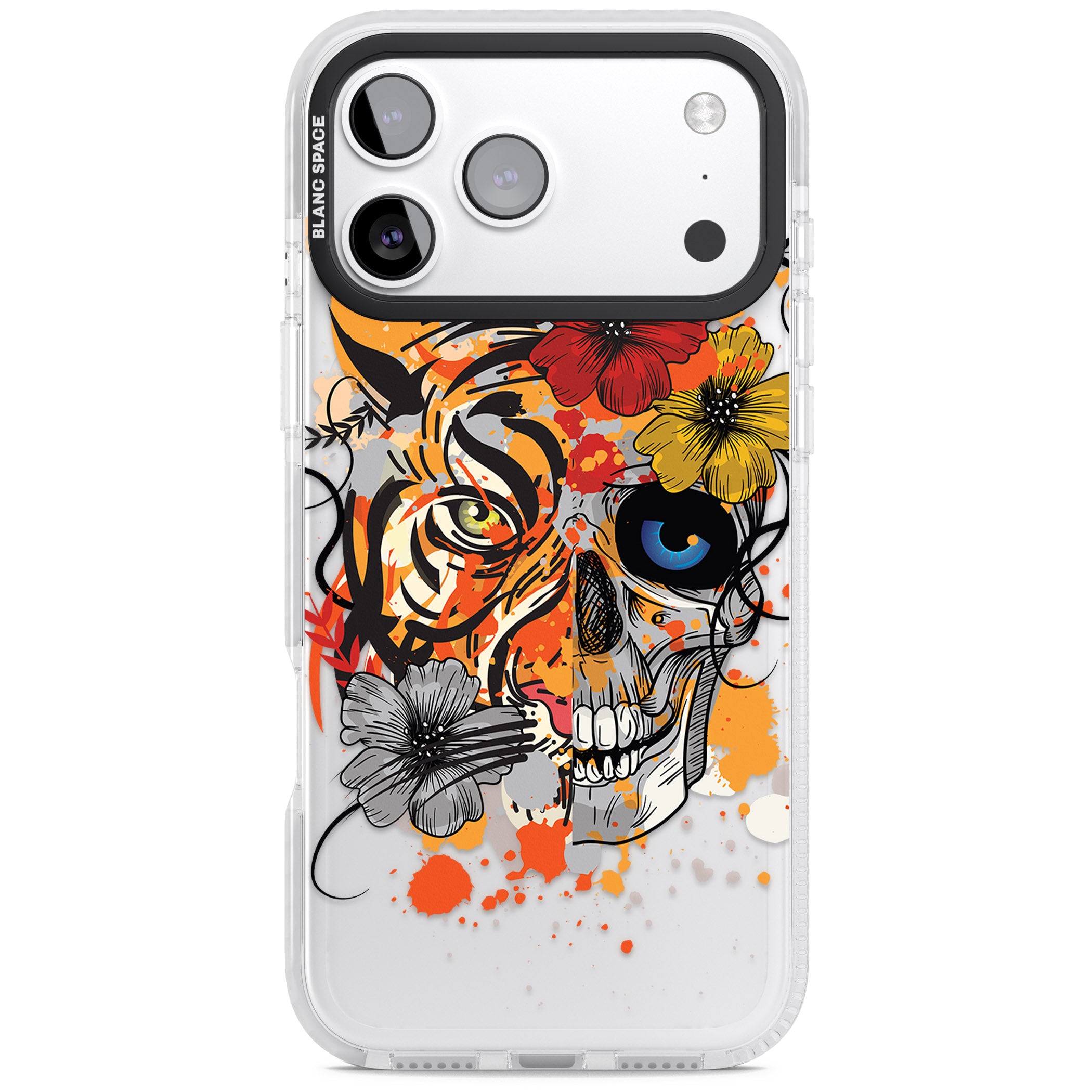 Sugar Skull Tiger Floral iPhone 17 Pro Max Impact Pro Clear Phone Case