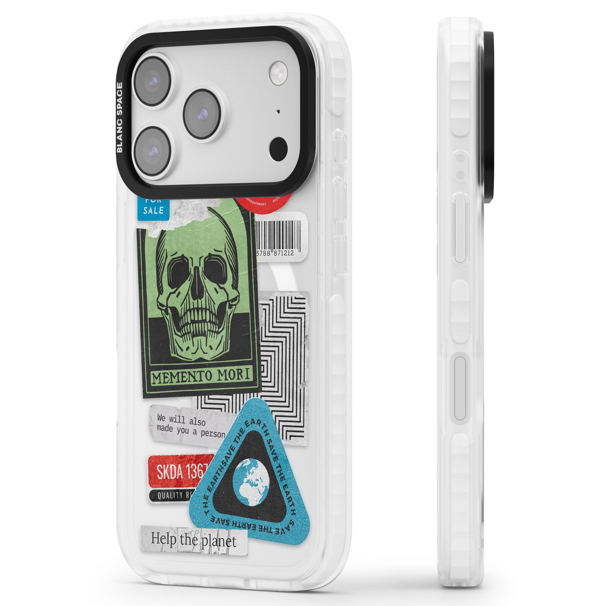 Skull Sticker Mix iPhone 17 Pro Max Impact Pro Clear Phone Case Side Profile