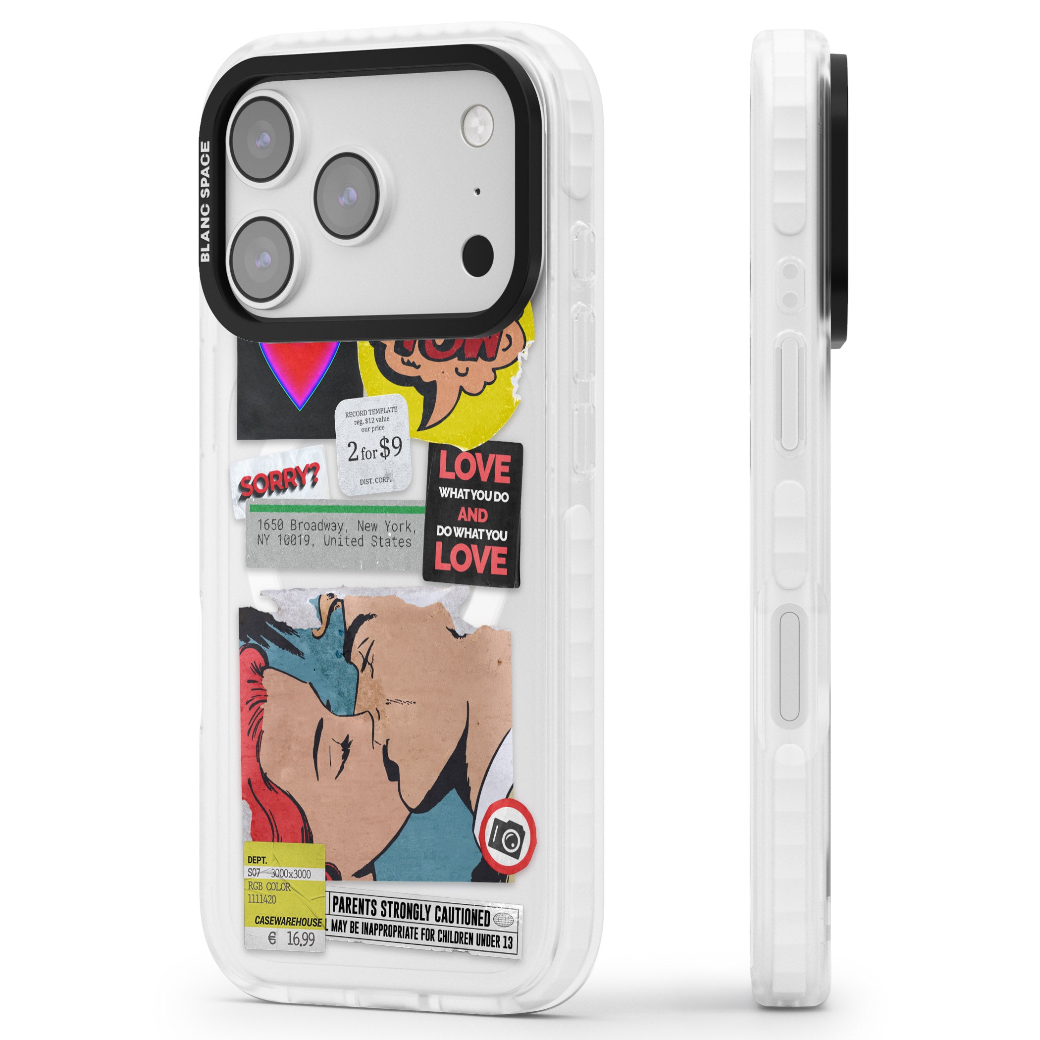 Retro Sticker Mix iPhone 17 Pro Max Impact Pro Clear Phone Case Side Profile