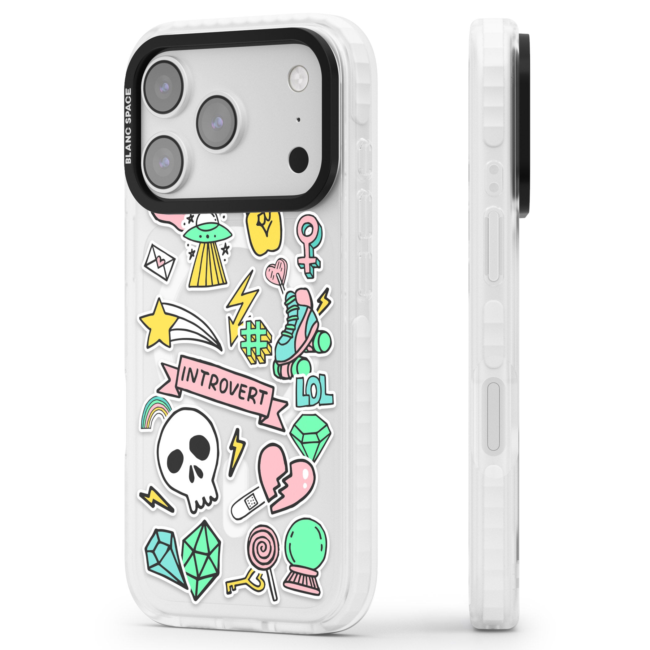 Introvert Sticker iPhone 17 Pro Max Impact Pro Clear Phone Case Side Profile