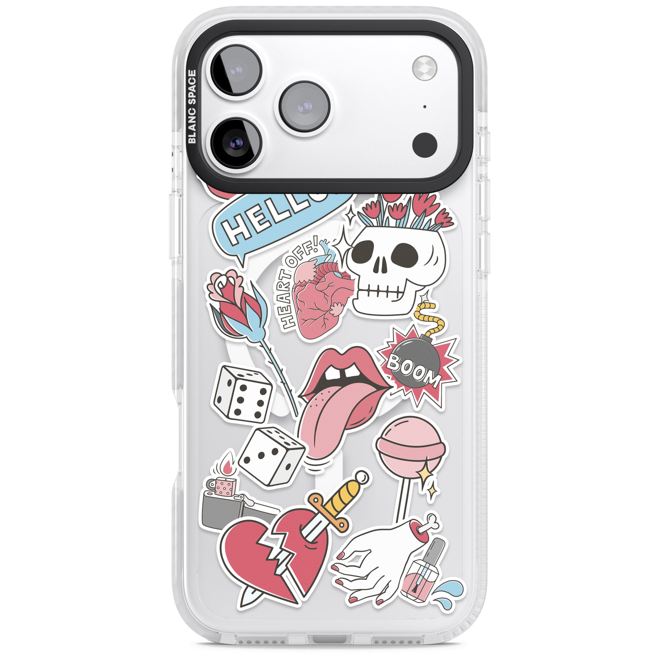 Skull & Flowers Stickers iPhone 17 Pro Max Impact Pro Clear Phone Case