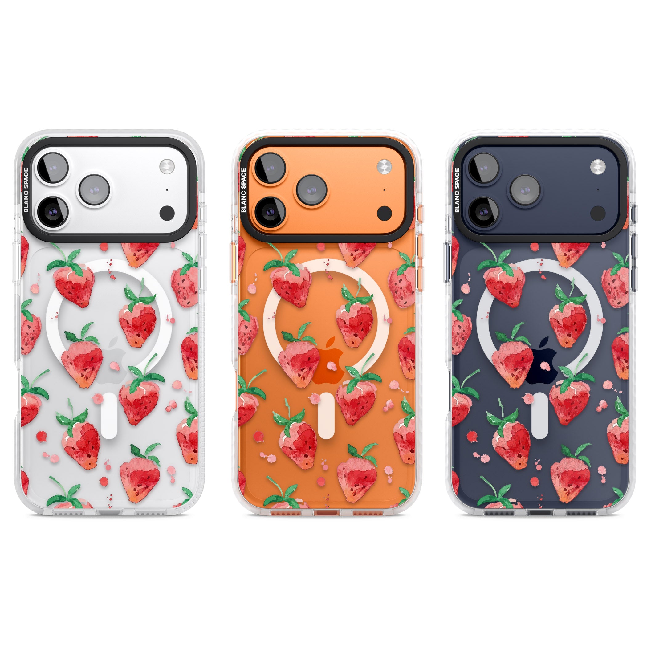 Strawberry Watercolour iPhone 17 Pro Impact Pro Clear Phone Case APT Impact Protection