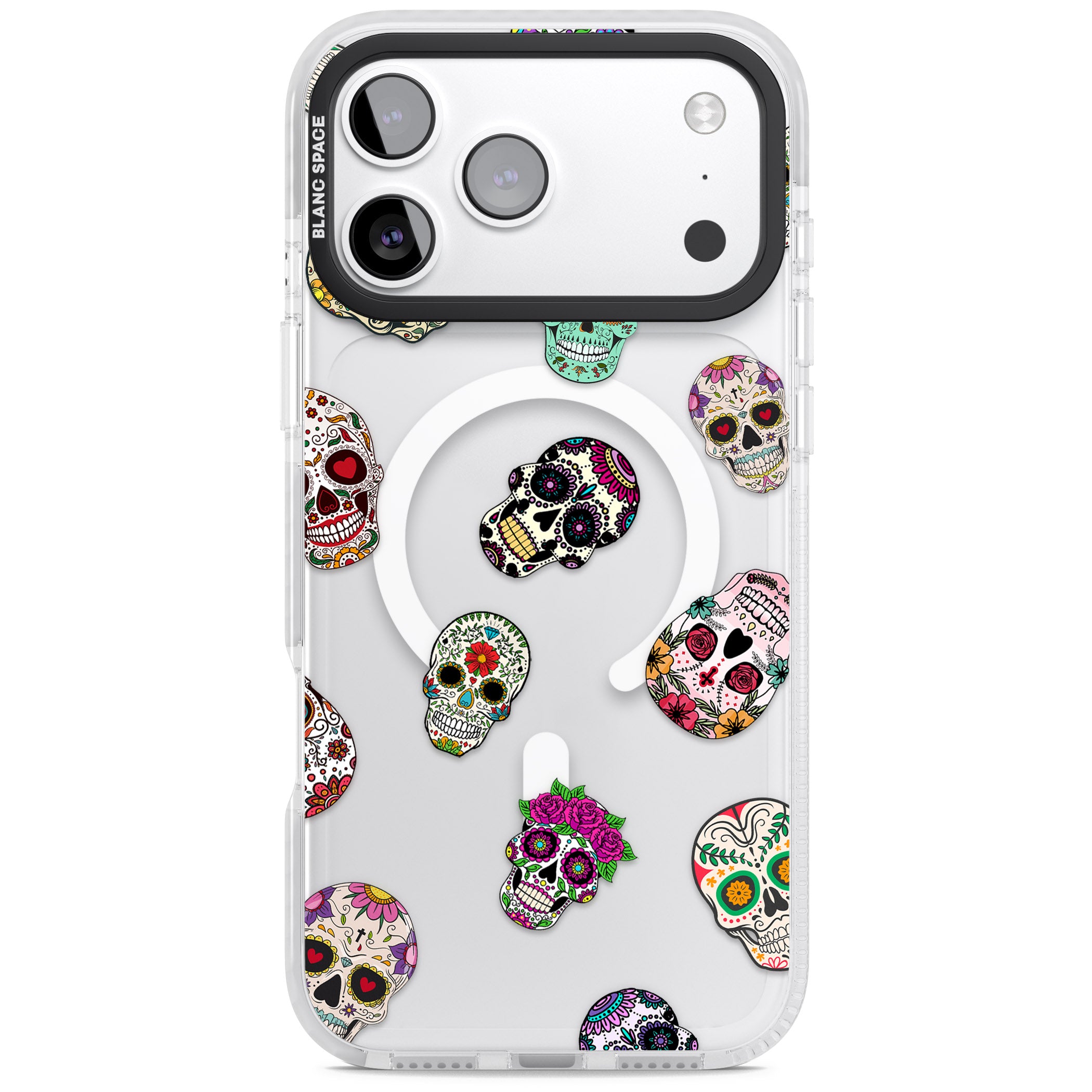 Mixed Sugar Skull Pattern iPhone 17 Pro Max Impact Pro Clear Phone Case