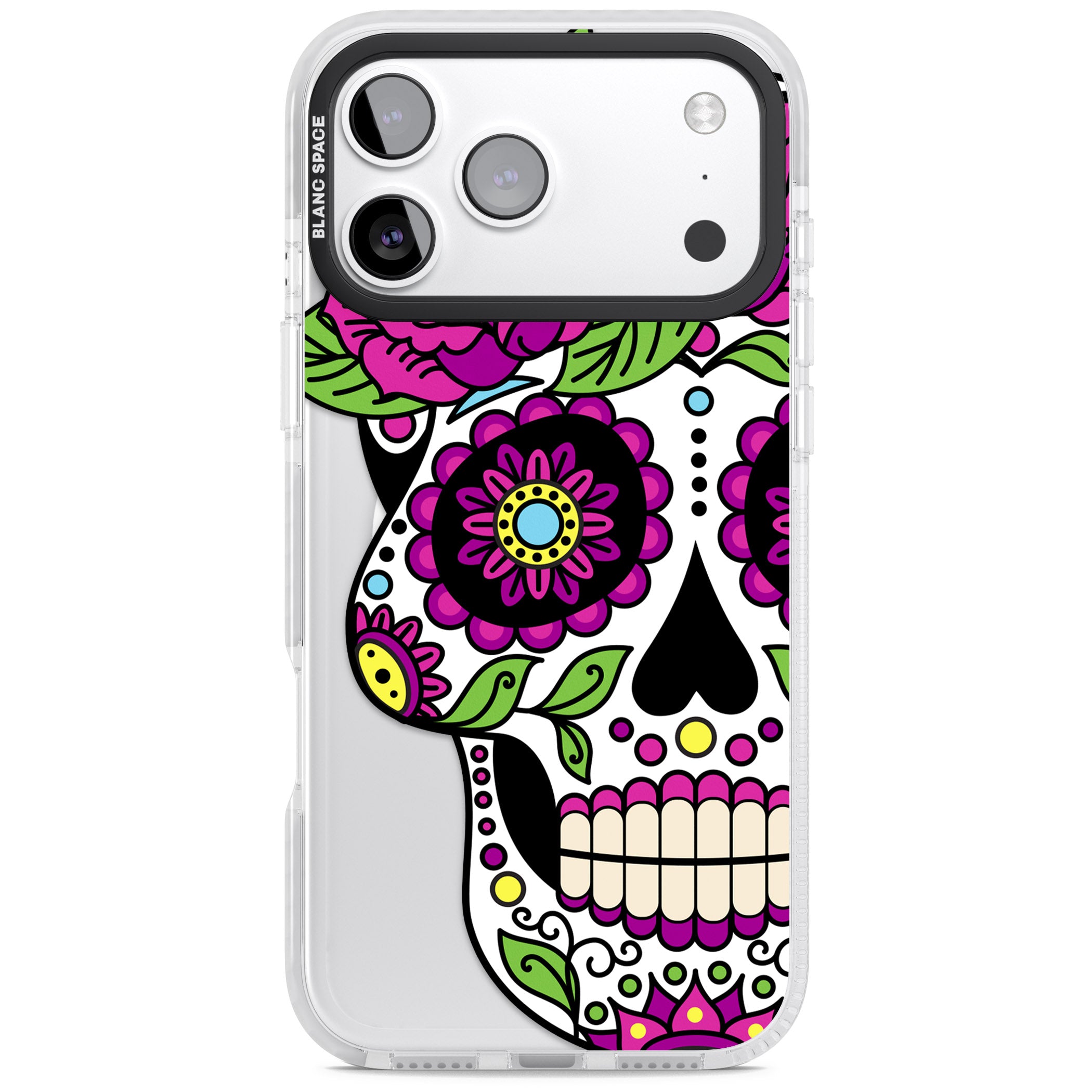 Purple Floral Sugar Skull iPhone 17 Pro Max Impact Pro Clear Phone Case