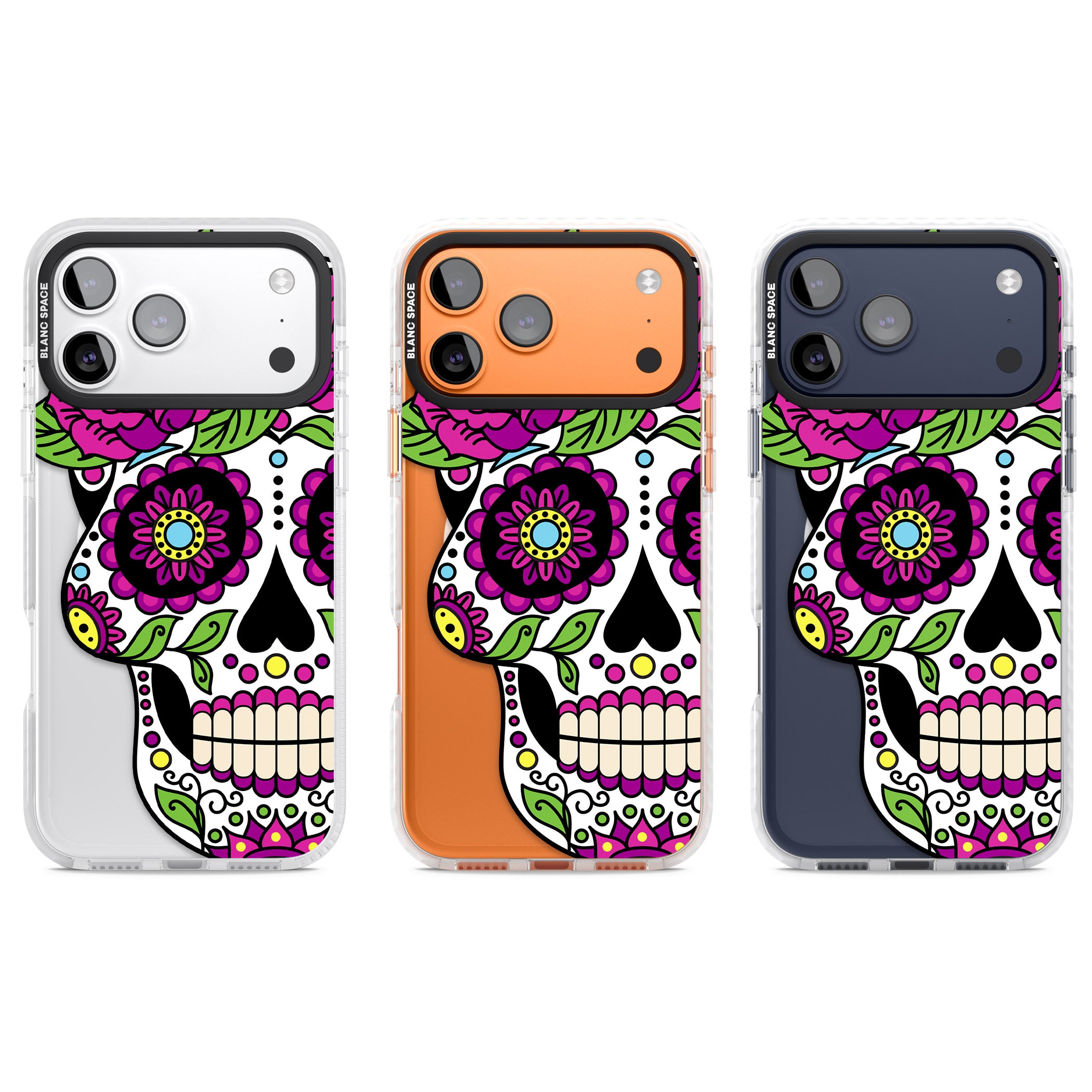 Purple Floral Sugar Skull iPhone 17 Pro Impact Pro Clear Phone Case APT Impact Protection