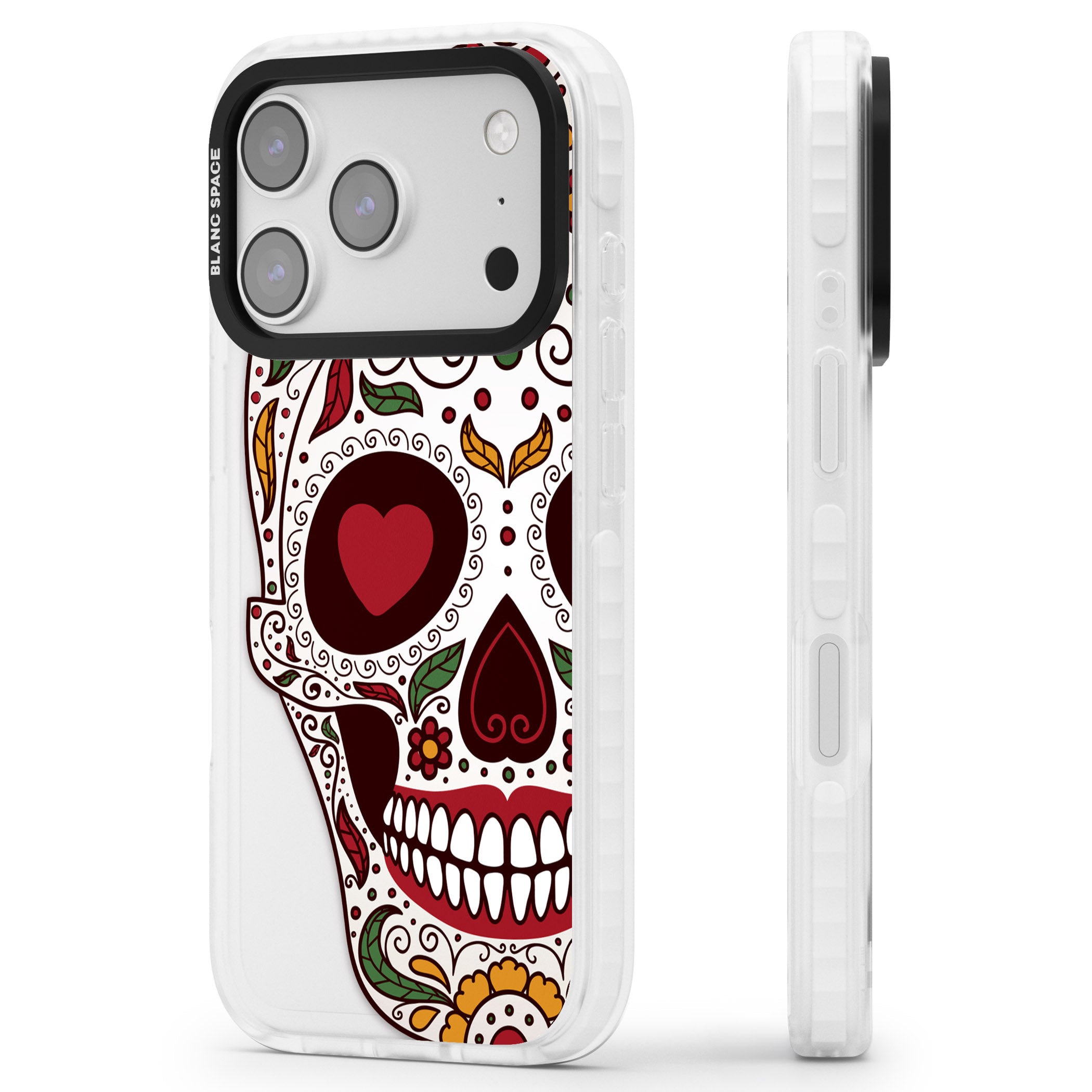 Autumn Sugar Skull iPhone 17 Pro Max Impact Pro Clear Phone Case Side Profile