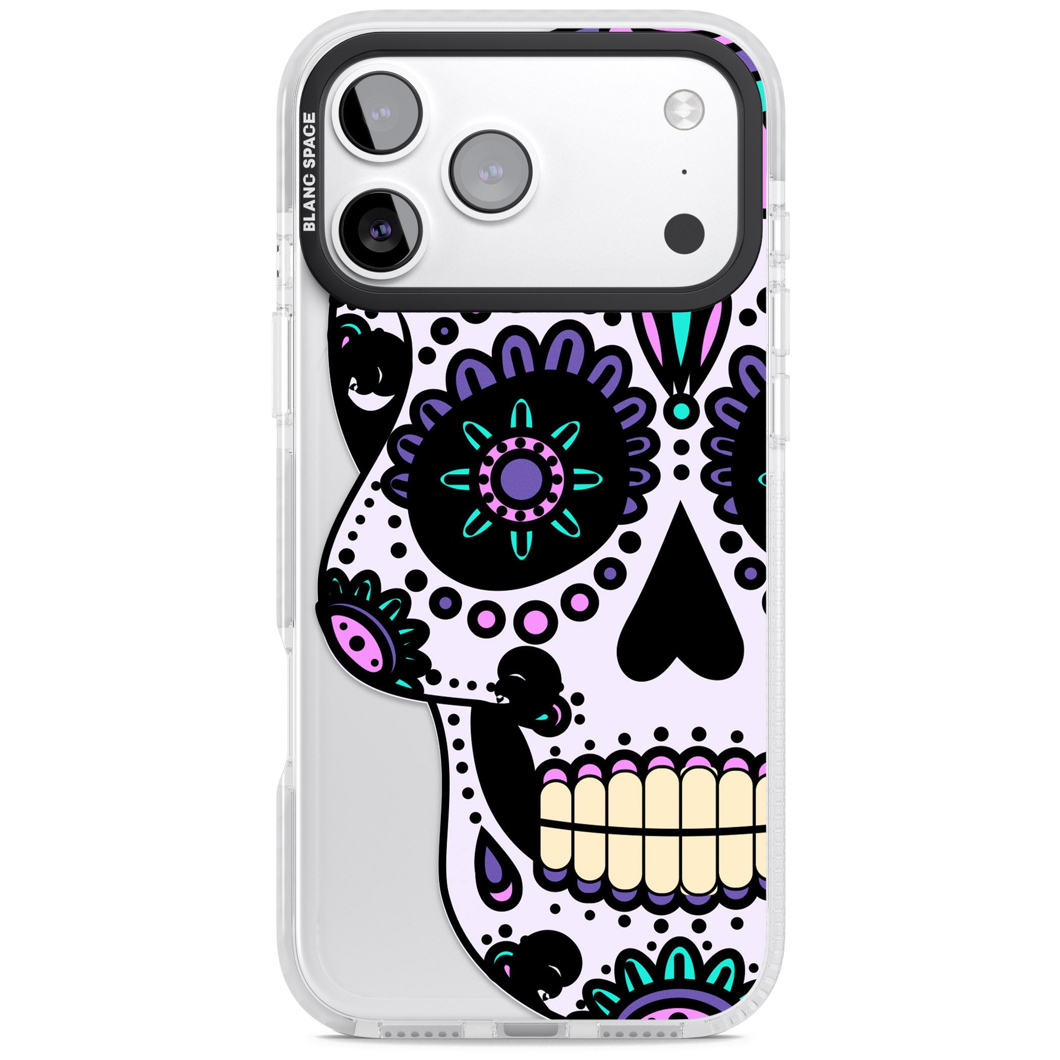 Violet Sugar Skull iPhone 17 Pro Max Impact Pro Clear Phone Case