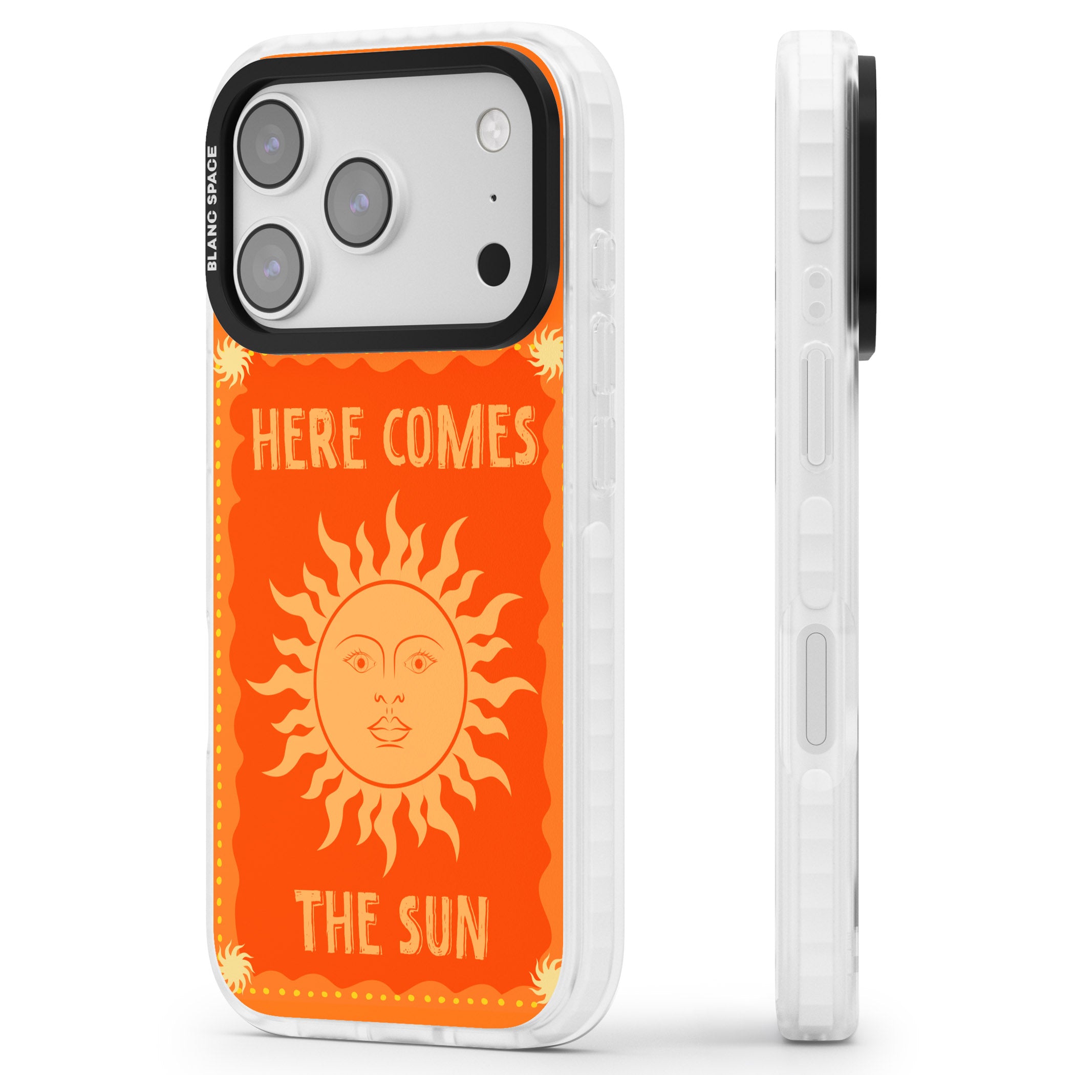 Retro Here Comes The Sun iPhone 17 Pro Max Impact Pro Clear Phone Case Side Profile