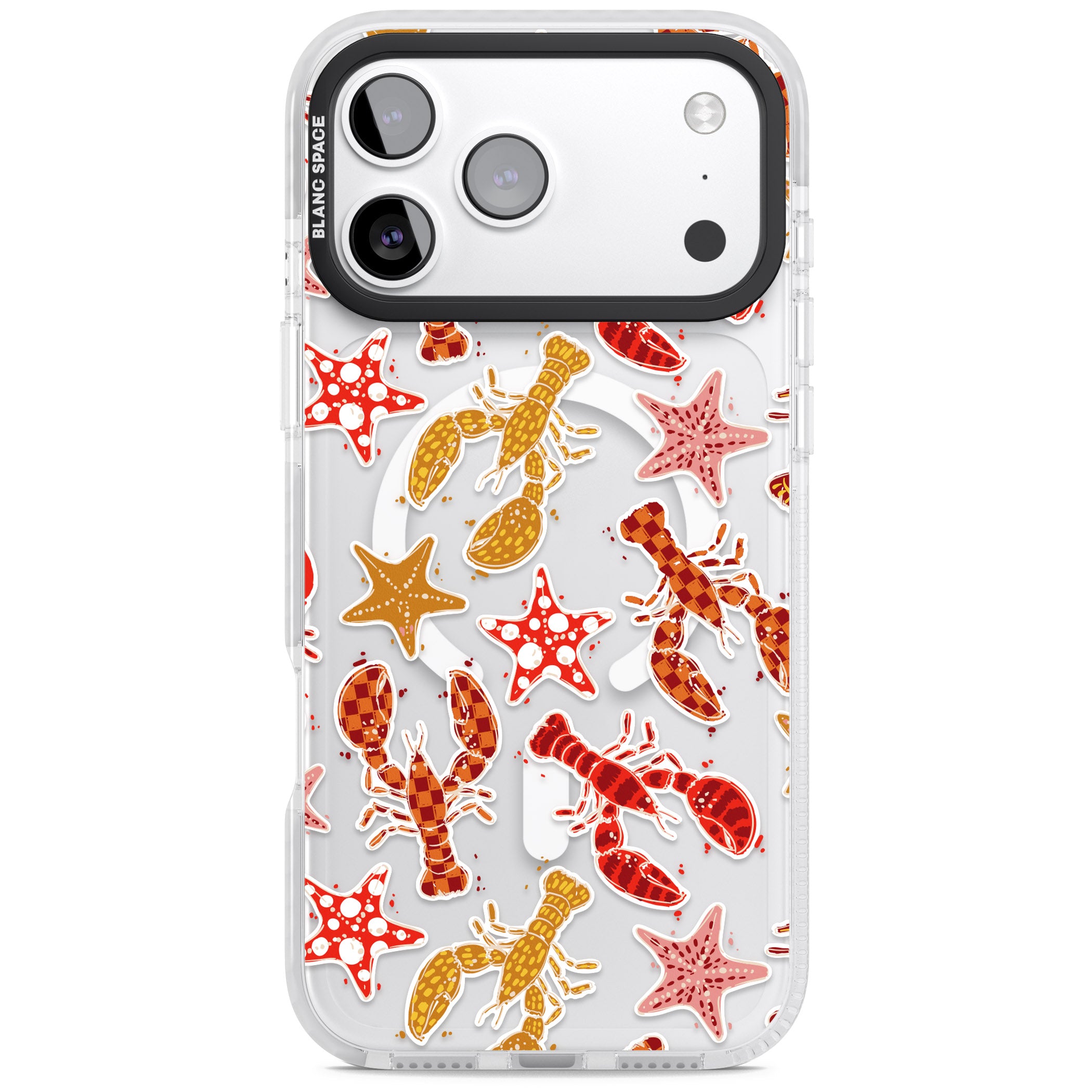 Lobster & Starfish Coastal Pattern iPhone 17 Pro Max Impact Pro Clear Phone Case