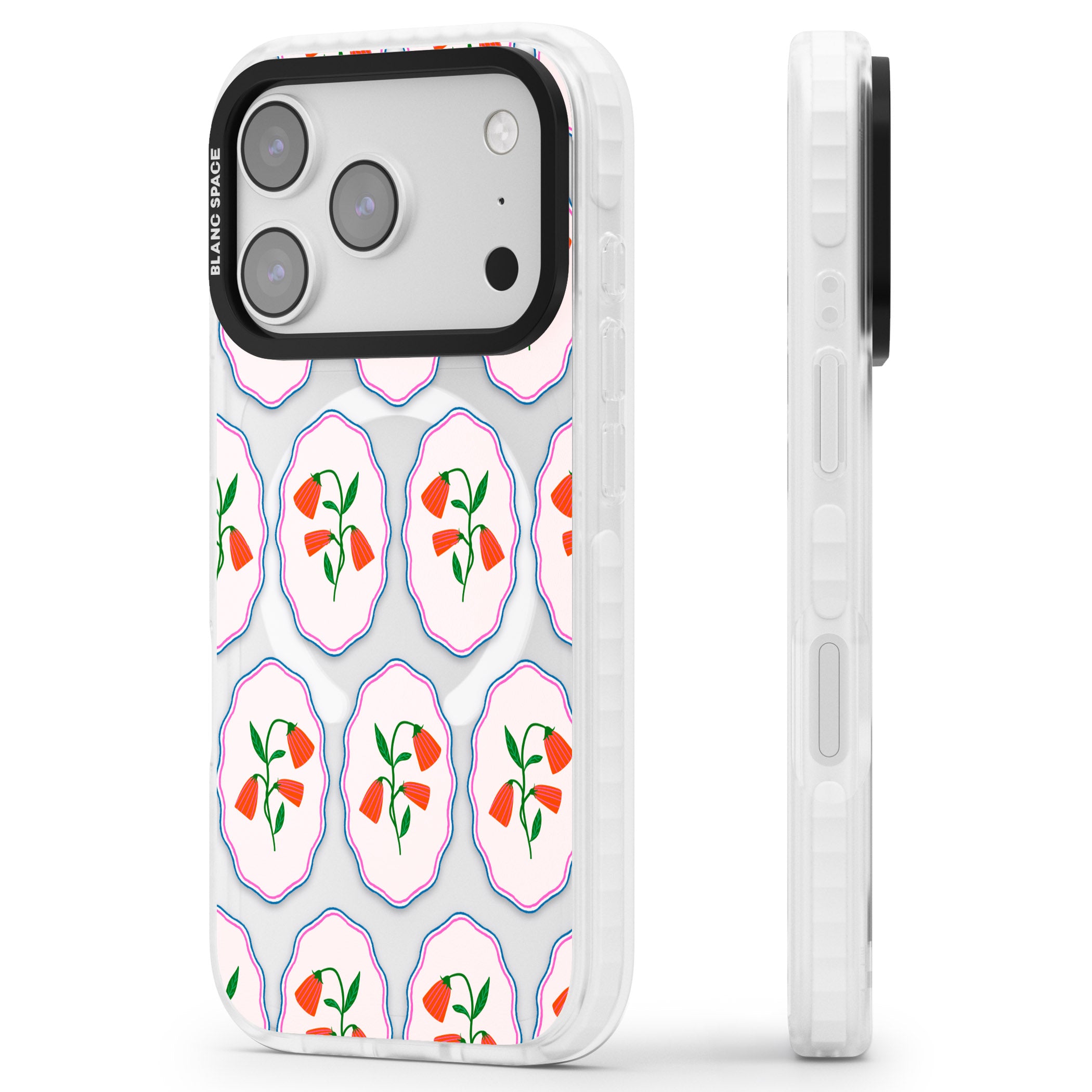 Rose Stamps iPhone 17 Pro Max Impact Pro Clear Phone Case Side Profile