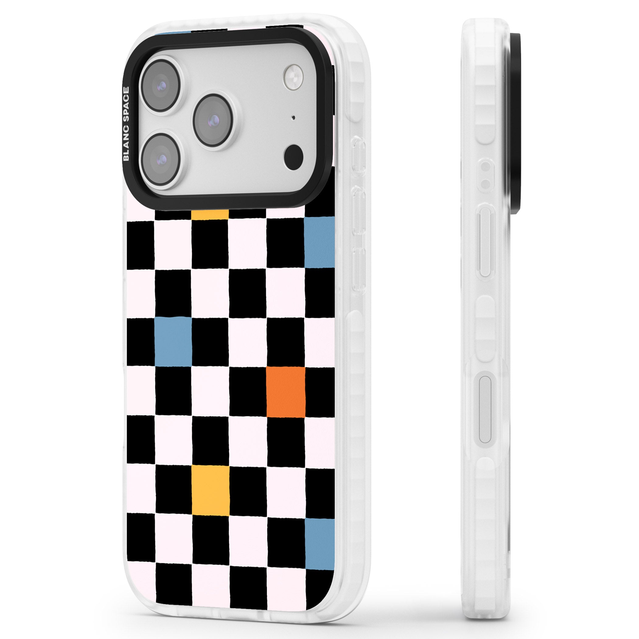 Vibrant Retro Checkered iPhone 17 Pro Max Impact Pro Clear Phone Case Side Profile