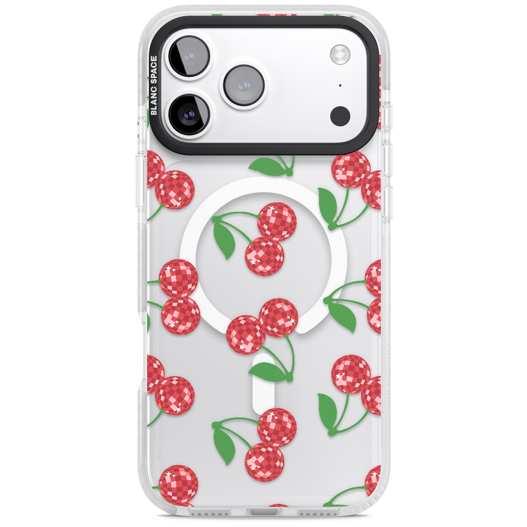 Disco Cherry Pattern iPhone 17 Pro Max Impact Pro Clear Phone Case