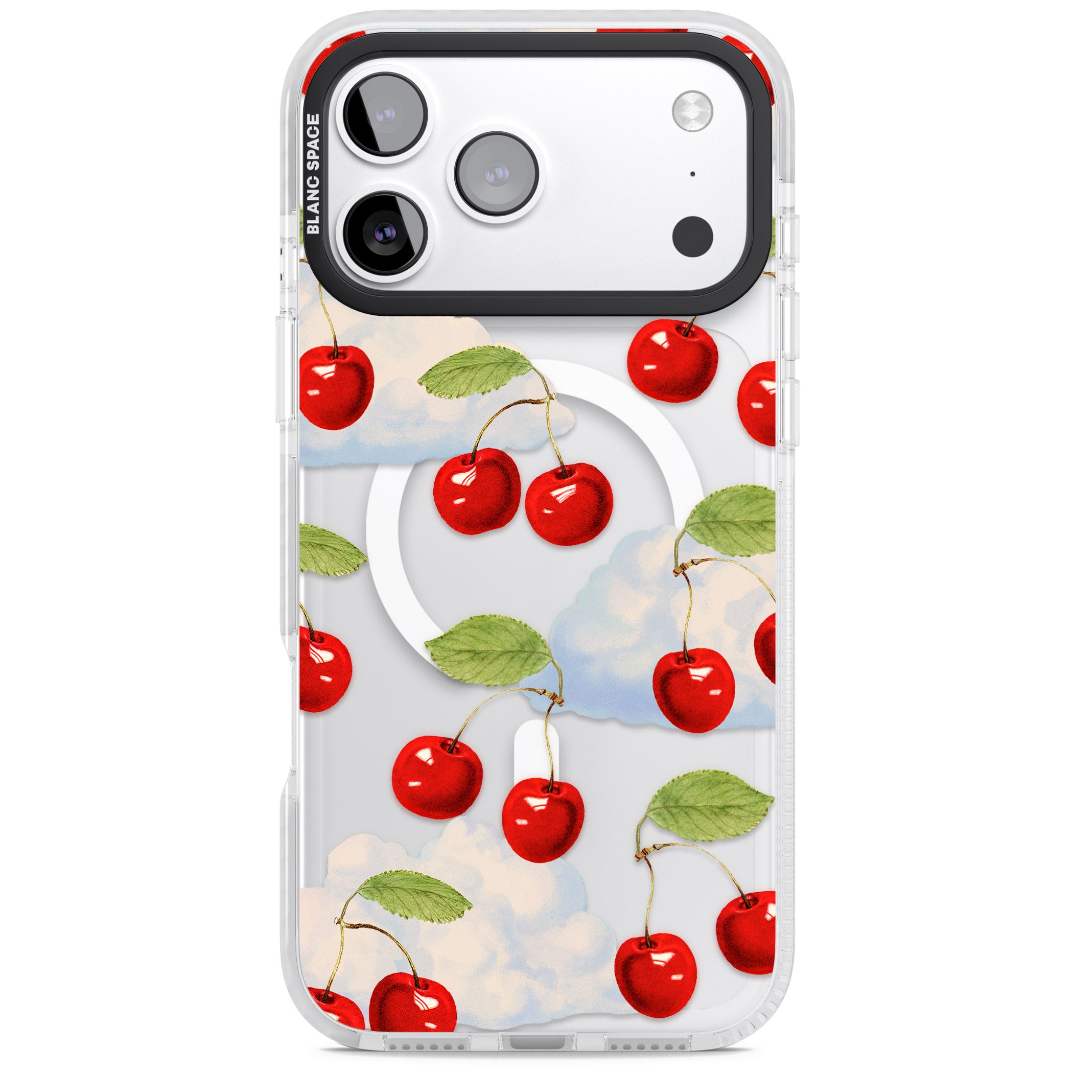 Vintage Cherries & Clouds iPhone 17 Pro Max Impact Pro Clear Phone Case