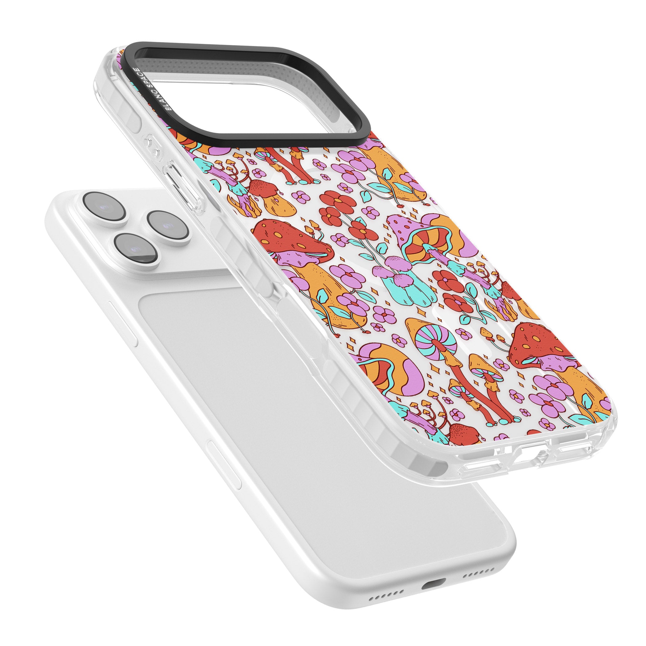 Psychedelic Flowers & Mushrooms iPhone 17 Pro Max Impact Pro Clear Phone Case Colours