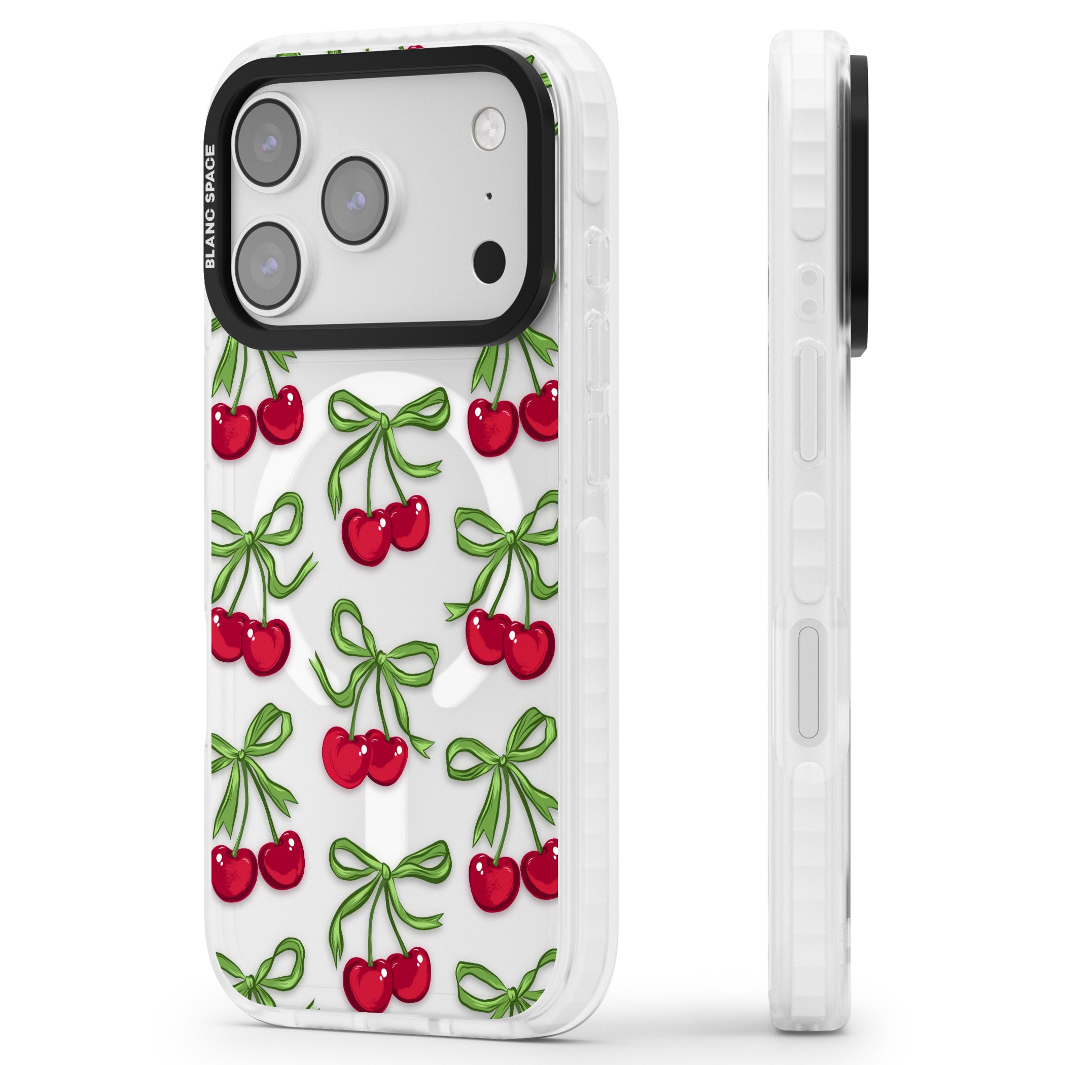 Cherry Bows iPhone 17 Pro Max Impact Pro Clear Phone Case Side Profile
