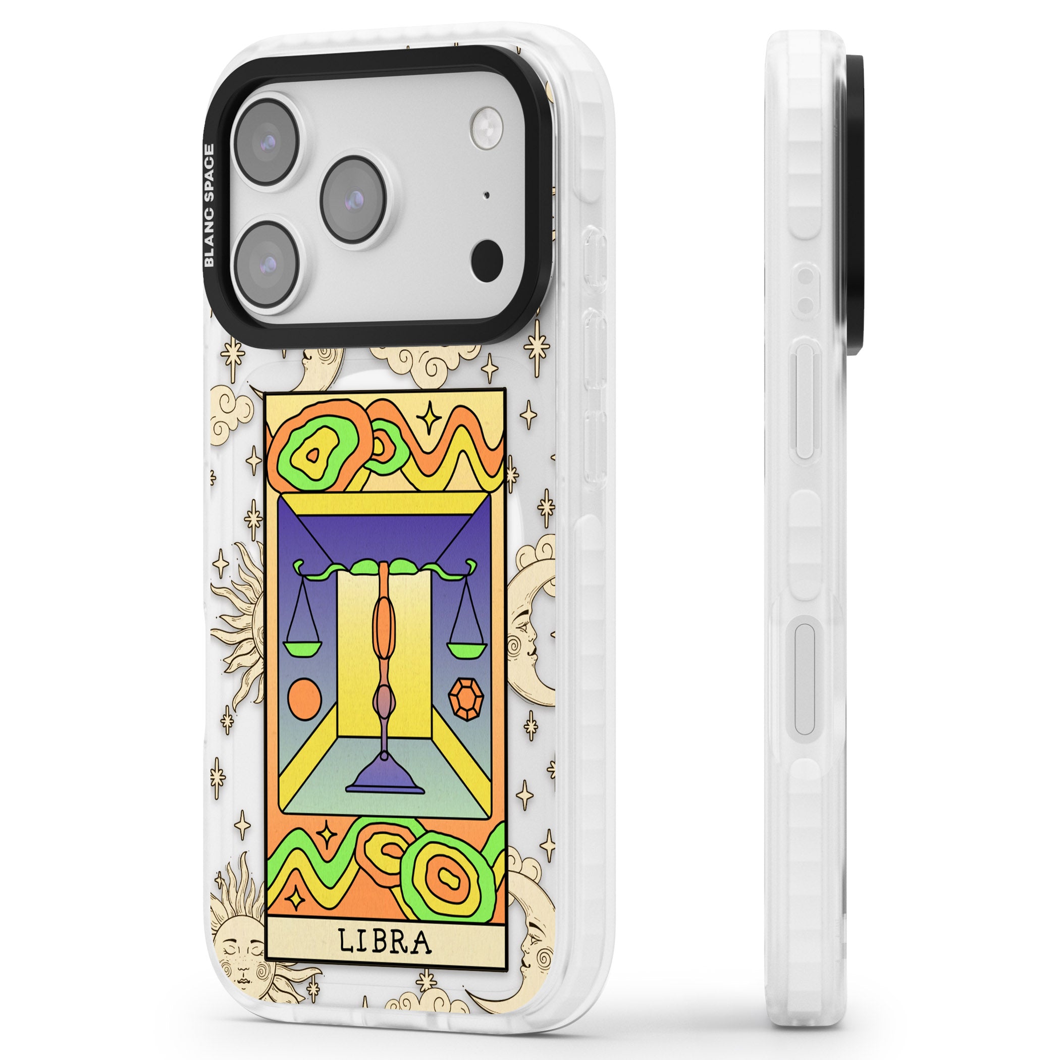 Celestial Zodiac Libra iPhone 17 Pro Max Impact Pro Clear Phone Case Side Profile