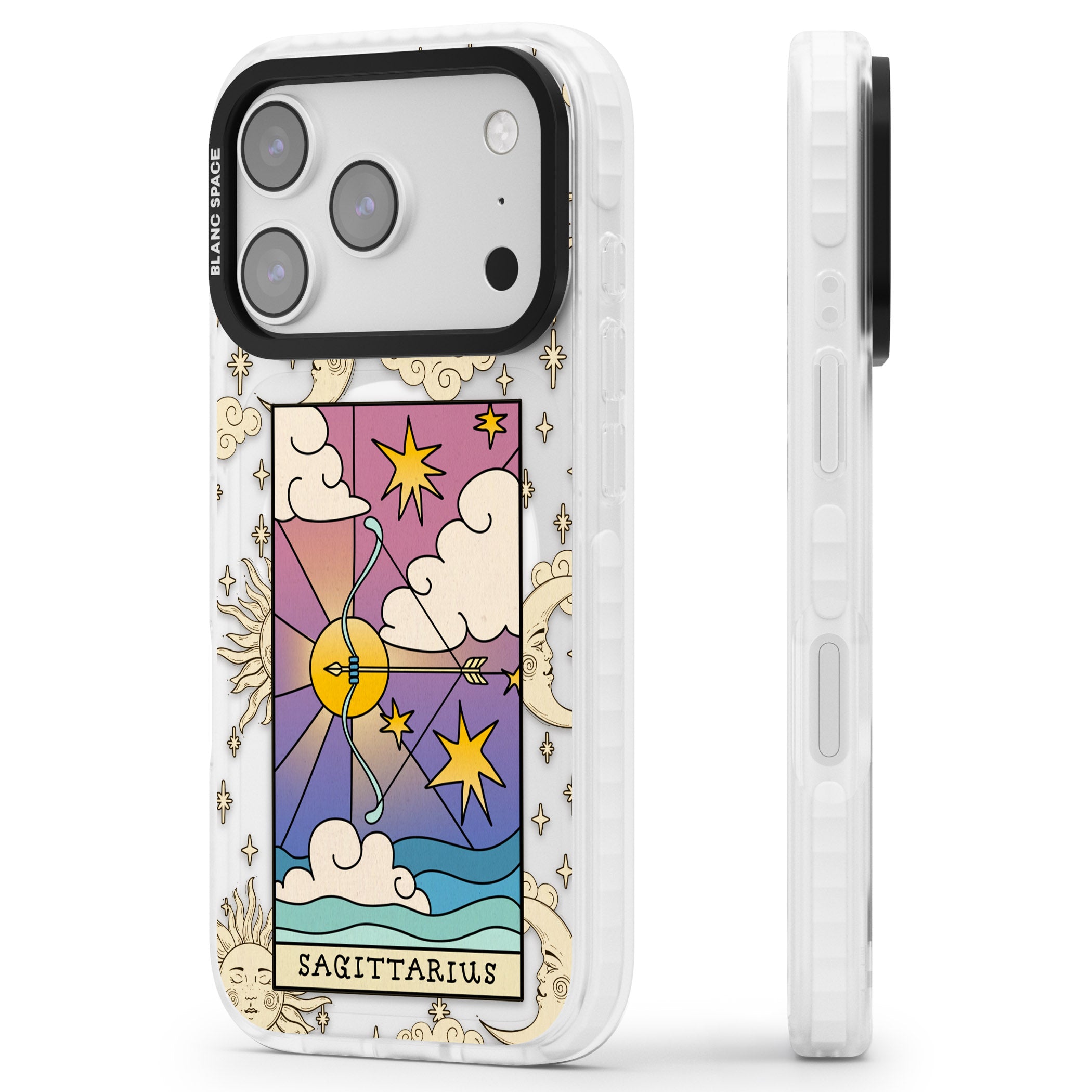 Celestial Zodiac Sagittarius iPhone 17 Pro Max Impact Pro Clear Phone Case Side Profile