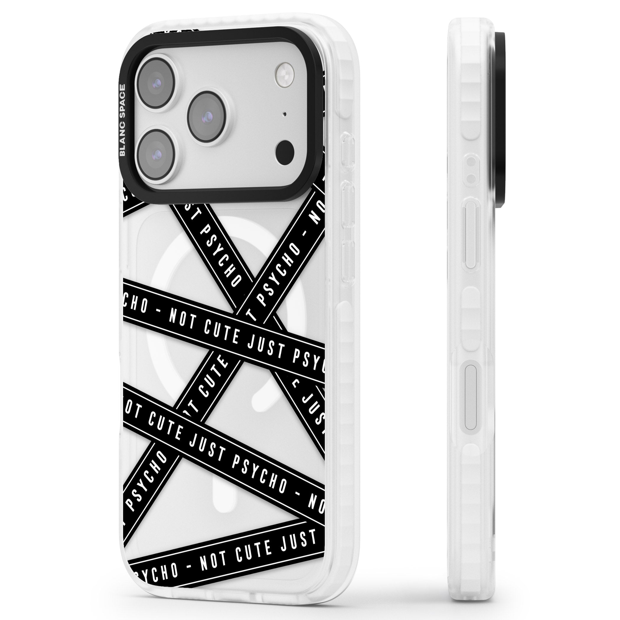 Not Cute Just Psycho iPhone 17 Pro Max Impact Pro Clear Phone Case Side Profile