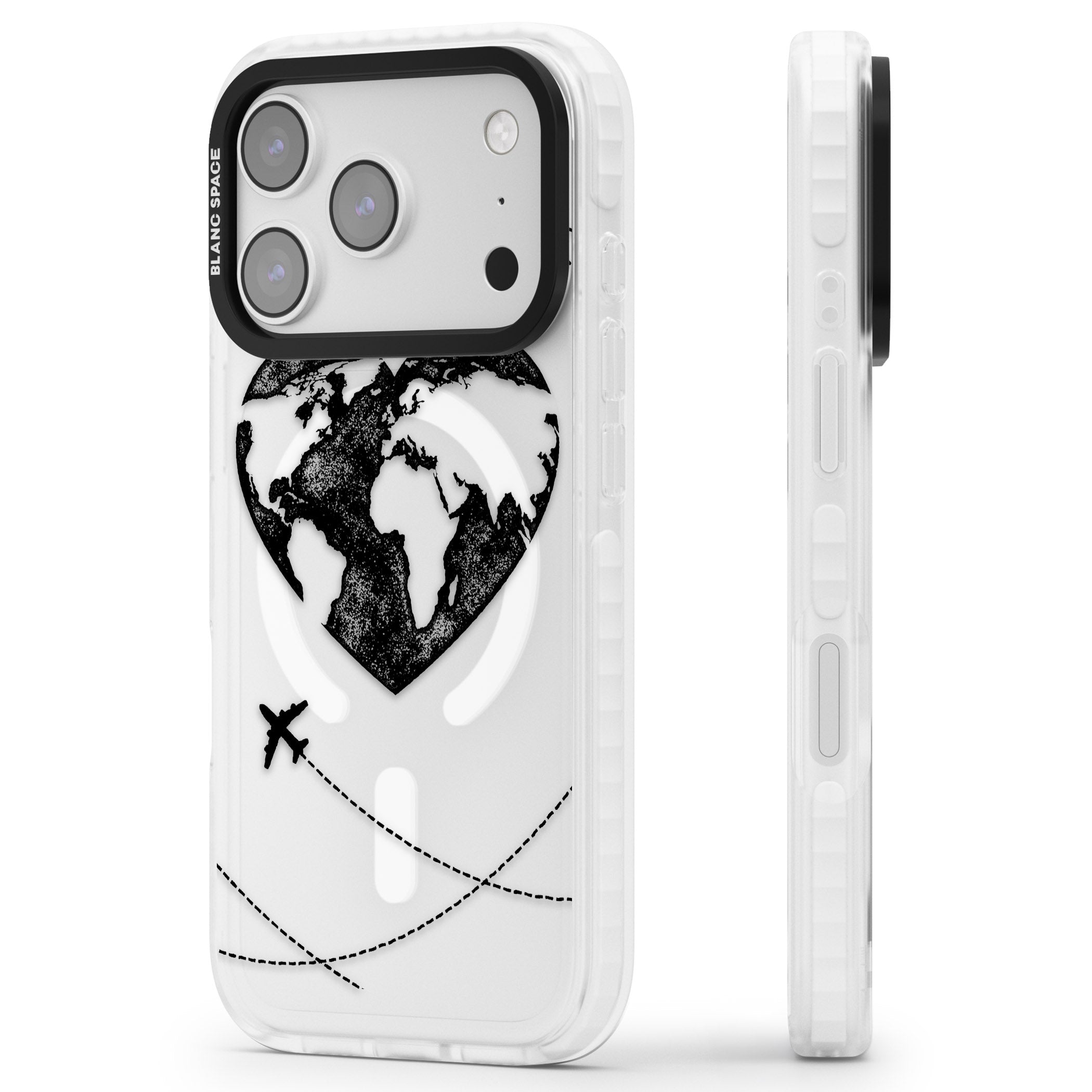 Globe Heart iPhone 17 Pro Max Impact Pro Clear Phone Case Side Profile