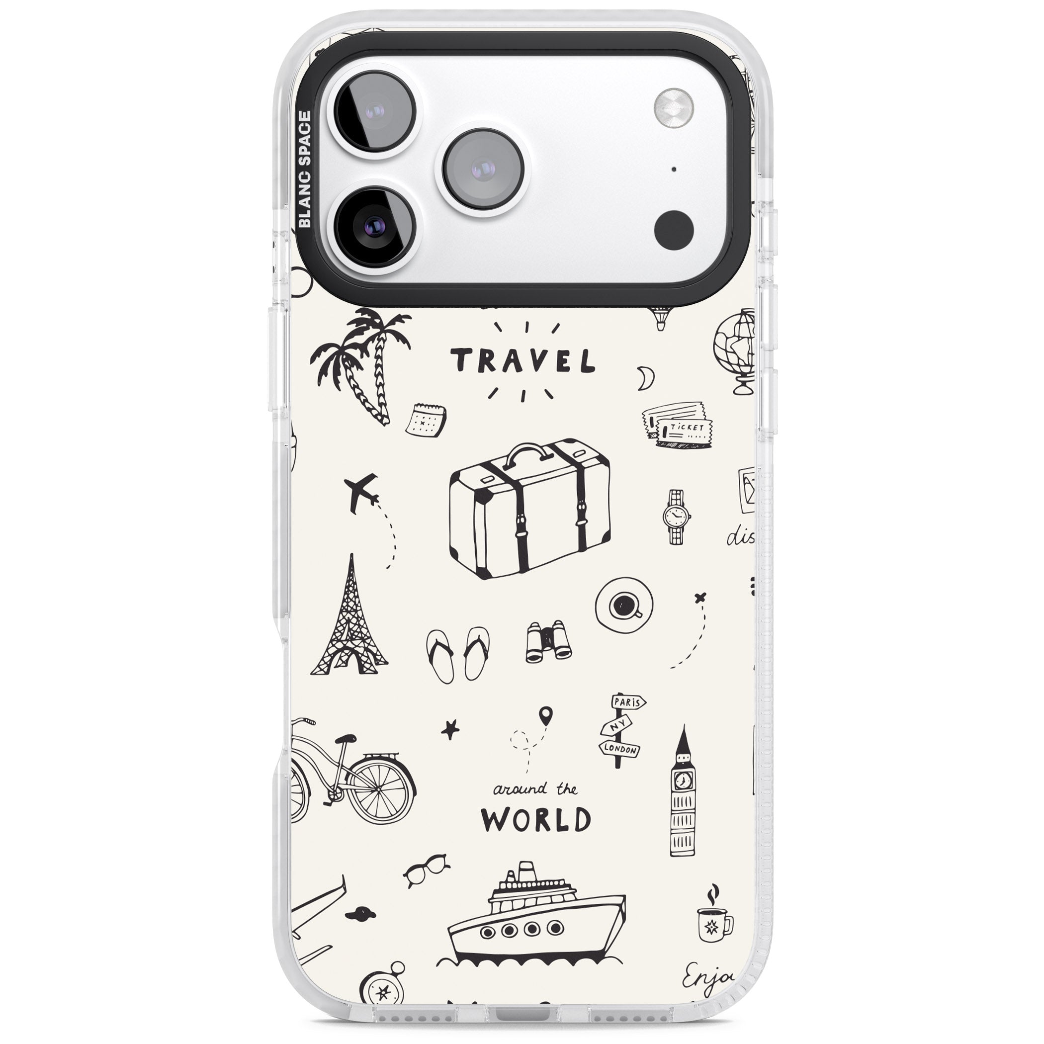 Cute Travel Pattern, White On iPhone 17 Pro Max Impact Pro Clear Phone Case
