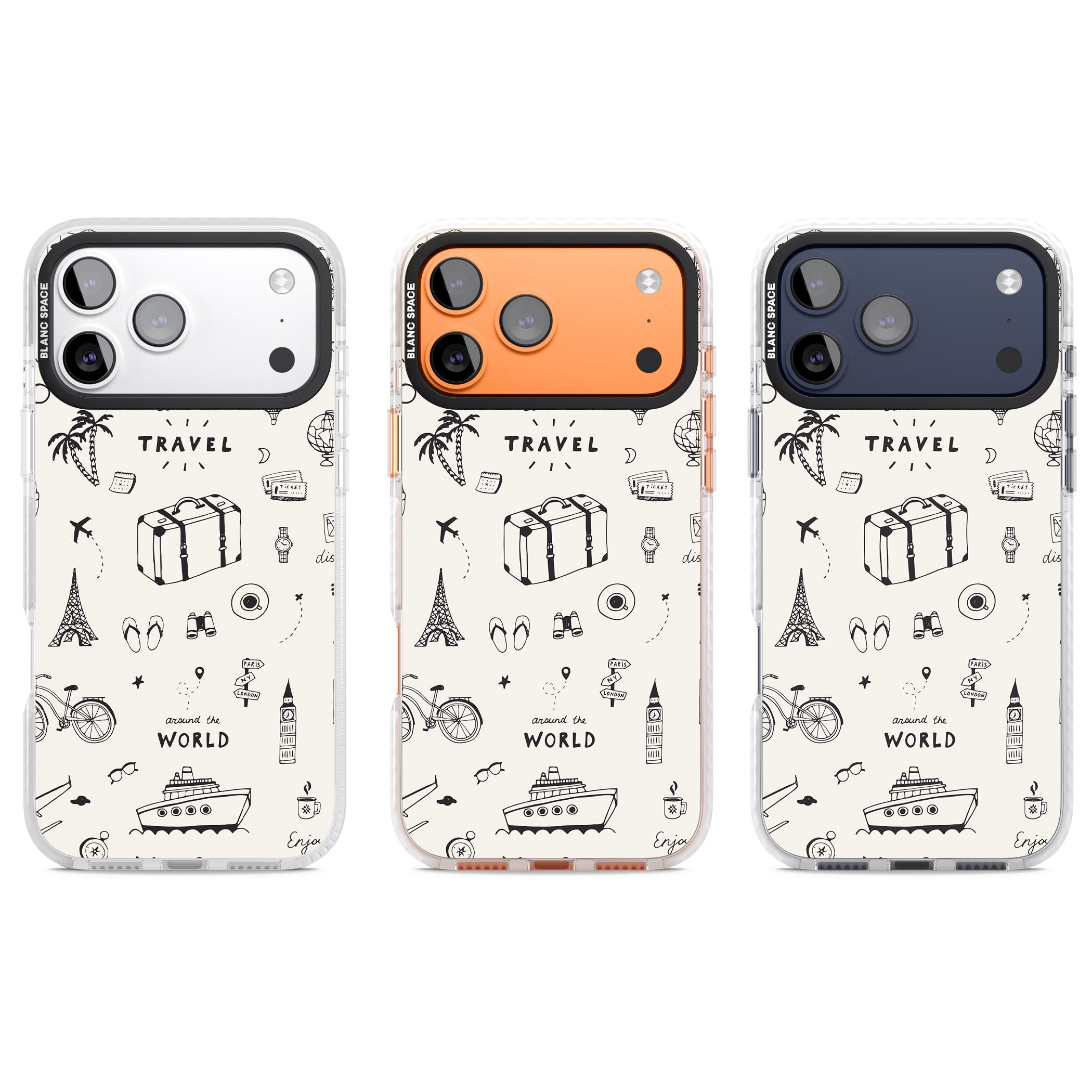 Cute Travel Pattern, White On iPhone 17 Pro Impact Pro Clear Phone Case APT Impact Protection