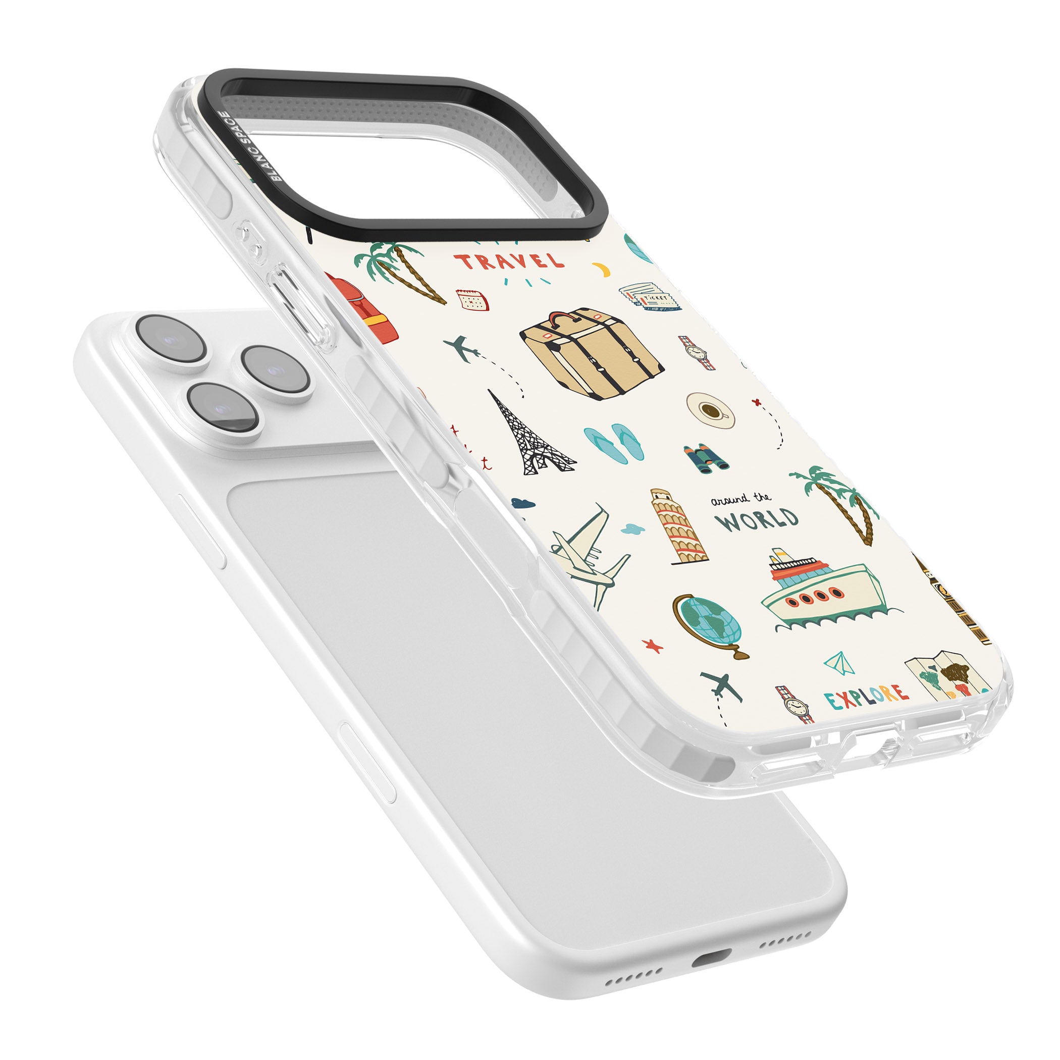 Cute Travel Pattern Cream iPhone 17 Pro Max Impact Pro Clear Phone Case Colours