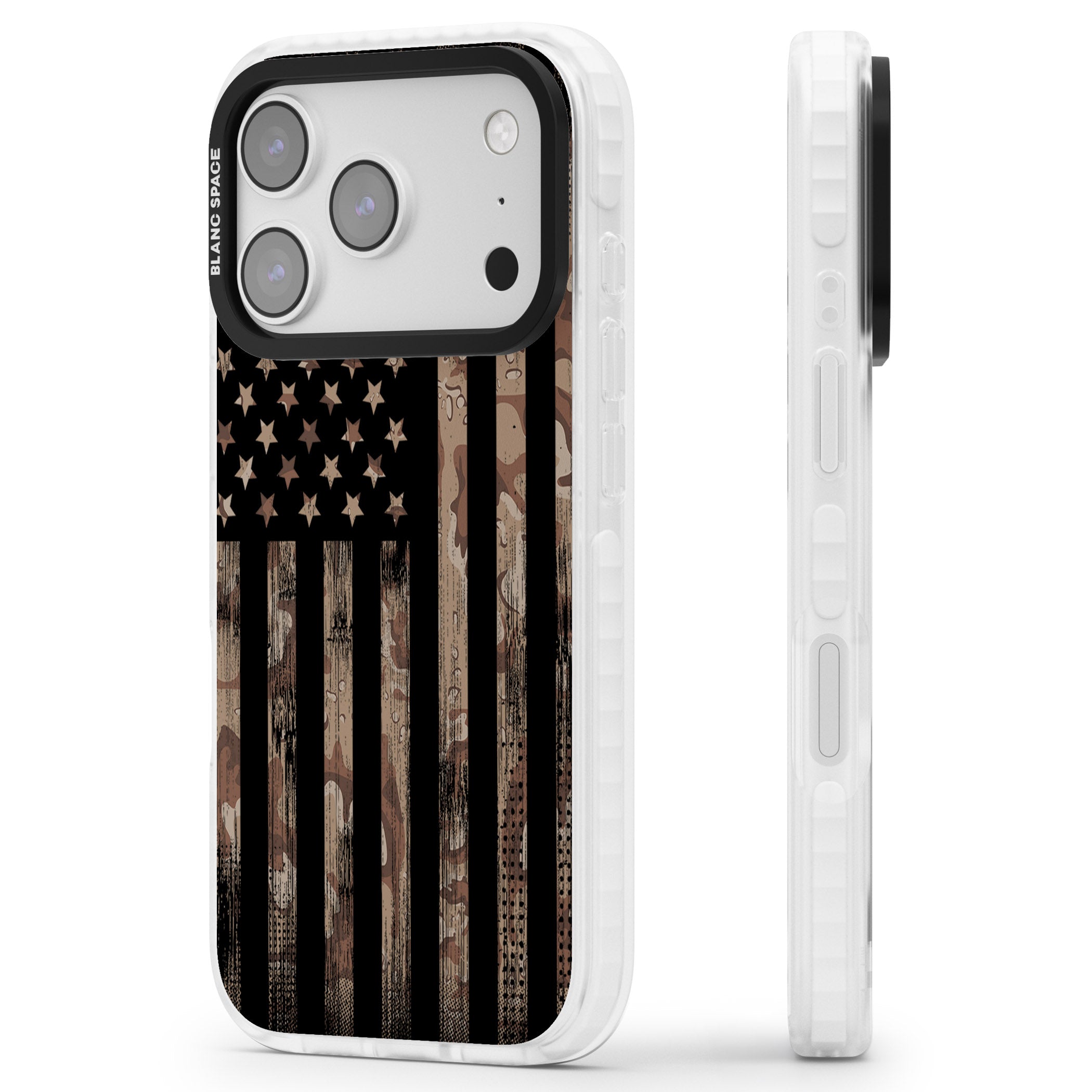 American Flag Camo iPhone 17 Pro Max Impact Pro Clear Phone Case Side Profile
