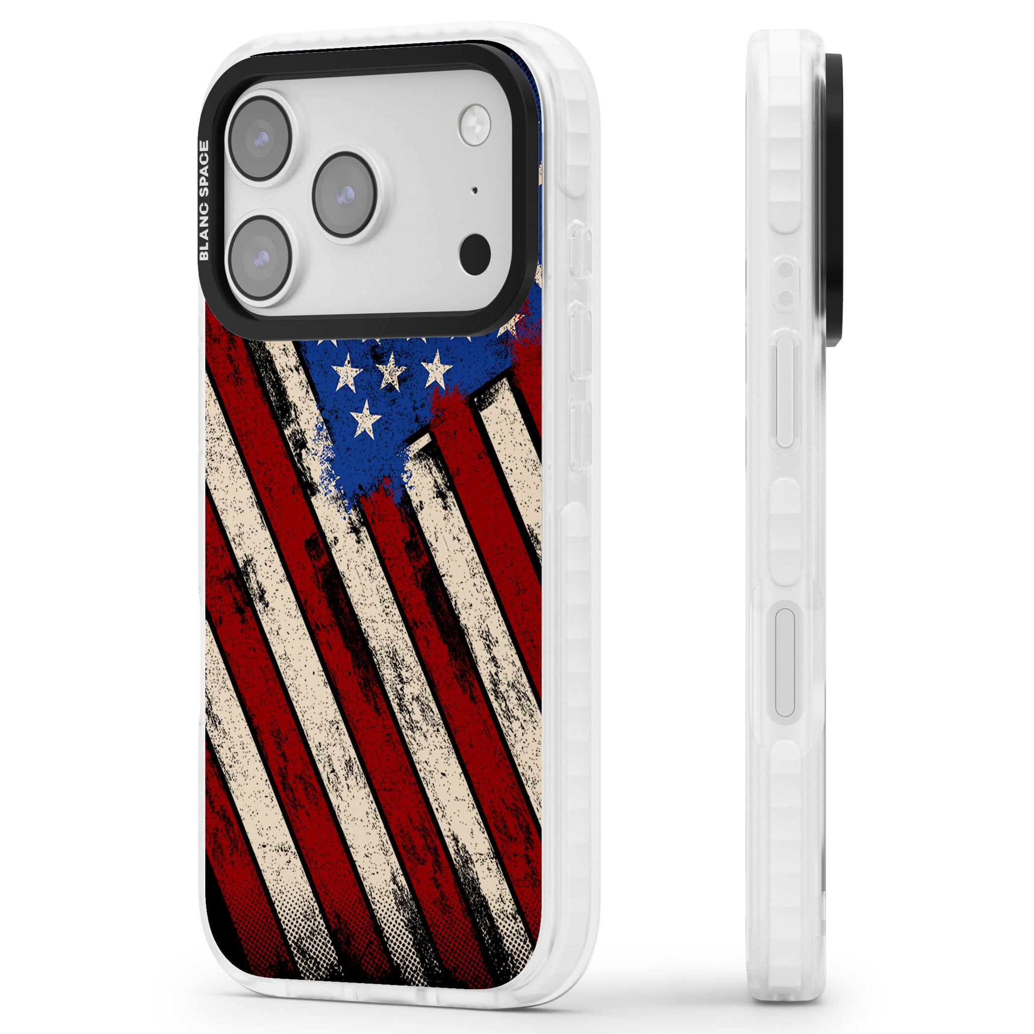 Distressed Us Flag iPhone 17 Pro Max Impact Pro Clear Phone Case Side Profile