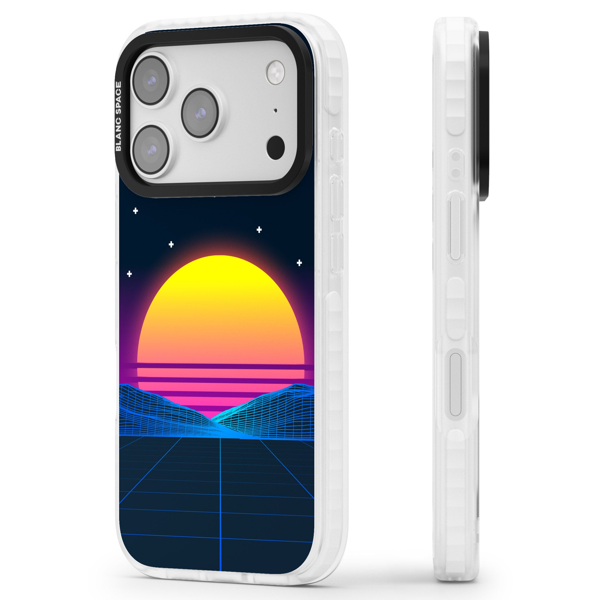 Retro Sunset Vaporwave iPhone 17 Pro Max Impact Pro Clear Phone Case Side Profile