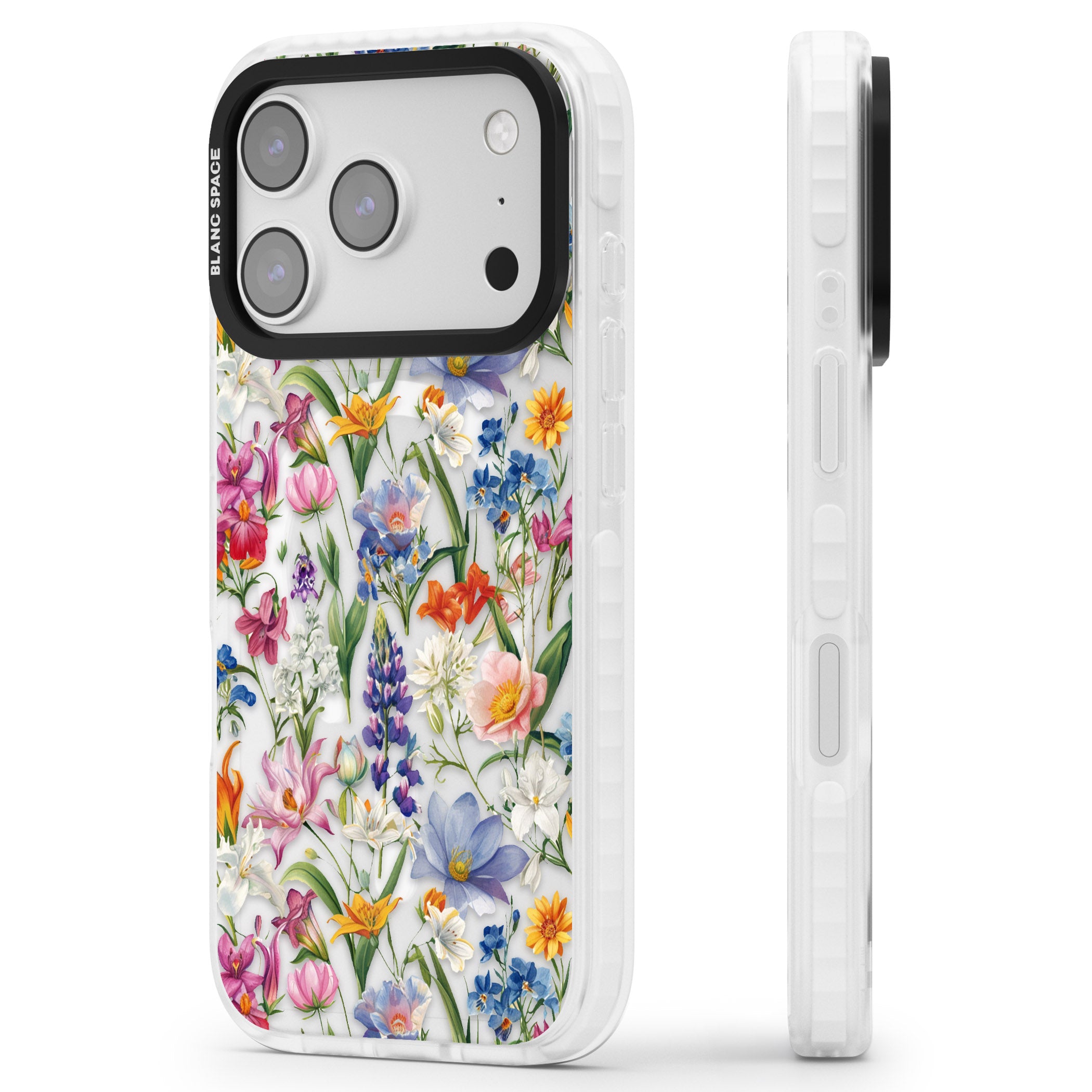 Vintage Wildflowers iPhone 17 Pro Max Impact Pro Clear Phone Case Side Profile
