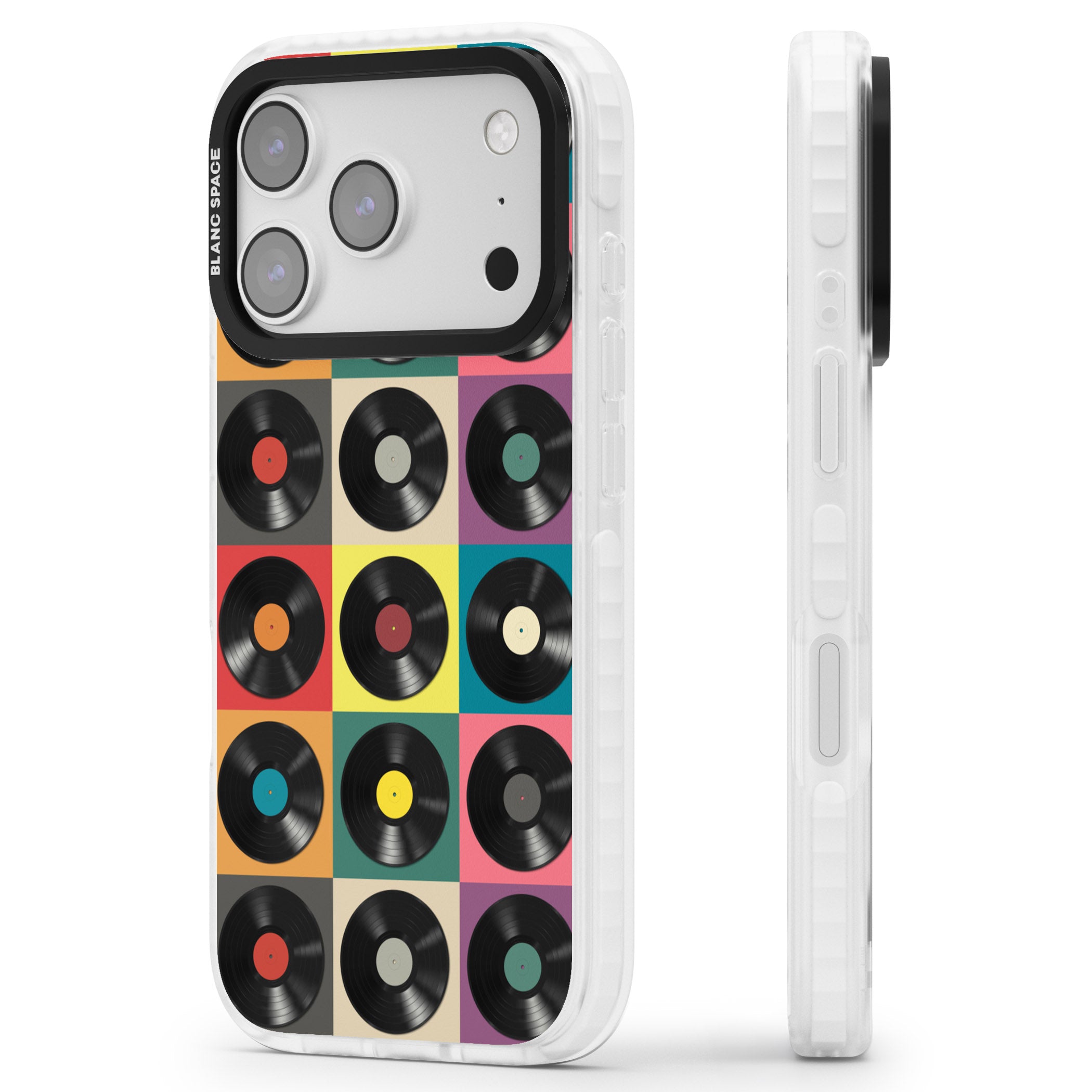 Vinyl Record Pattern iPhone 17 Pro Max Impact Pro Clear Phone Case Side Profile