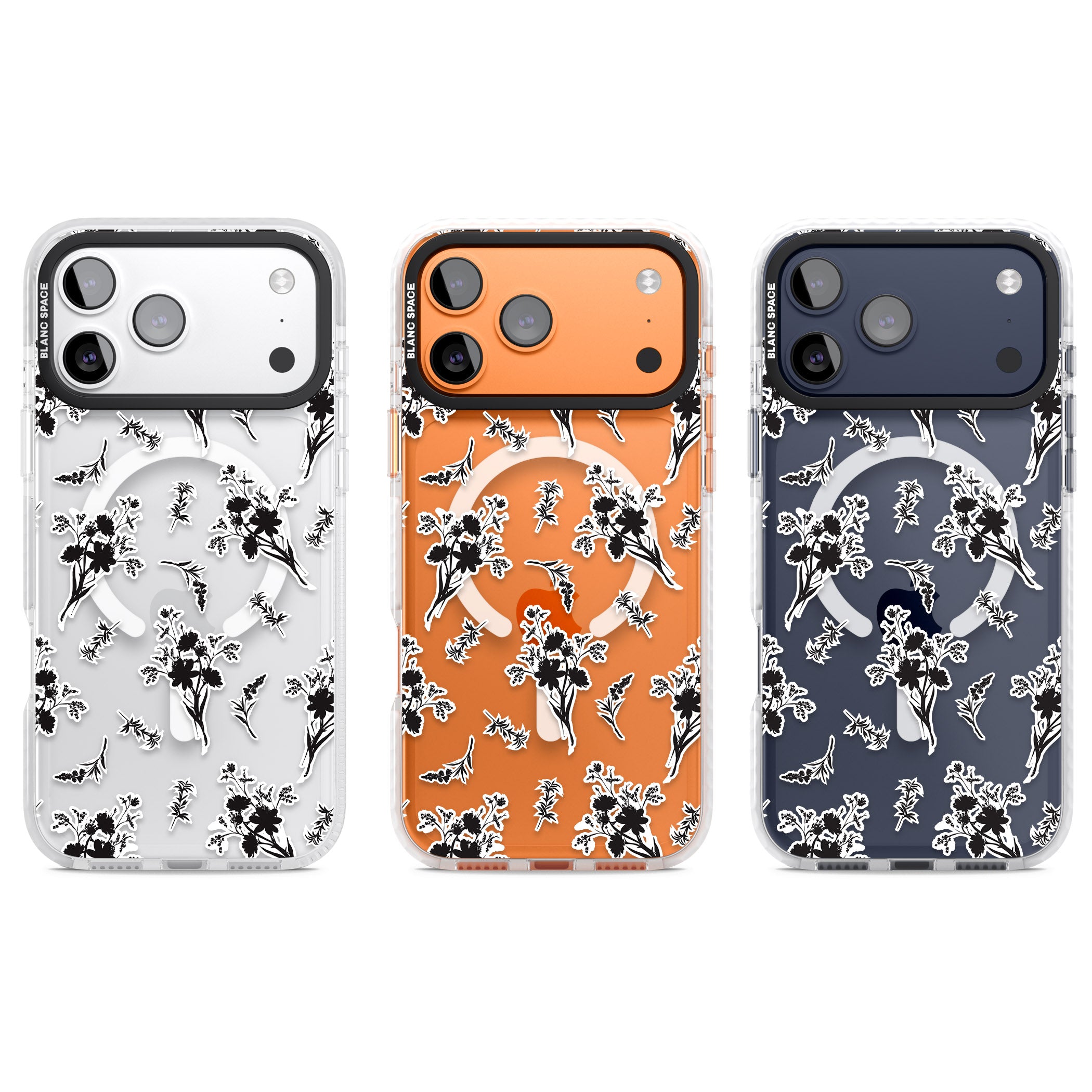 Black Sticker Wildflowers iPhone 17 Pro Impact Pro Clear Phone Case APT Impact Protection