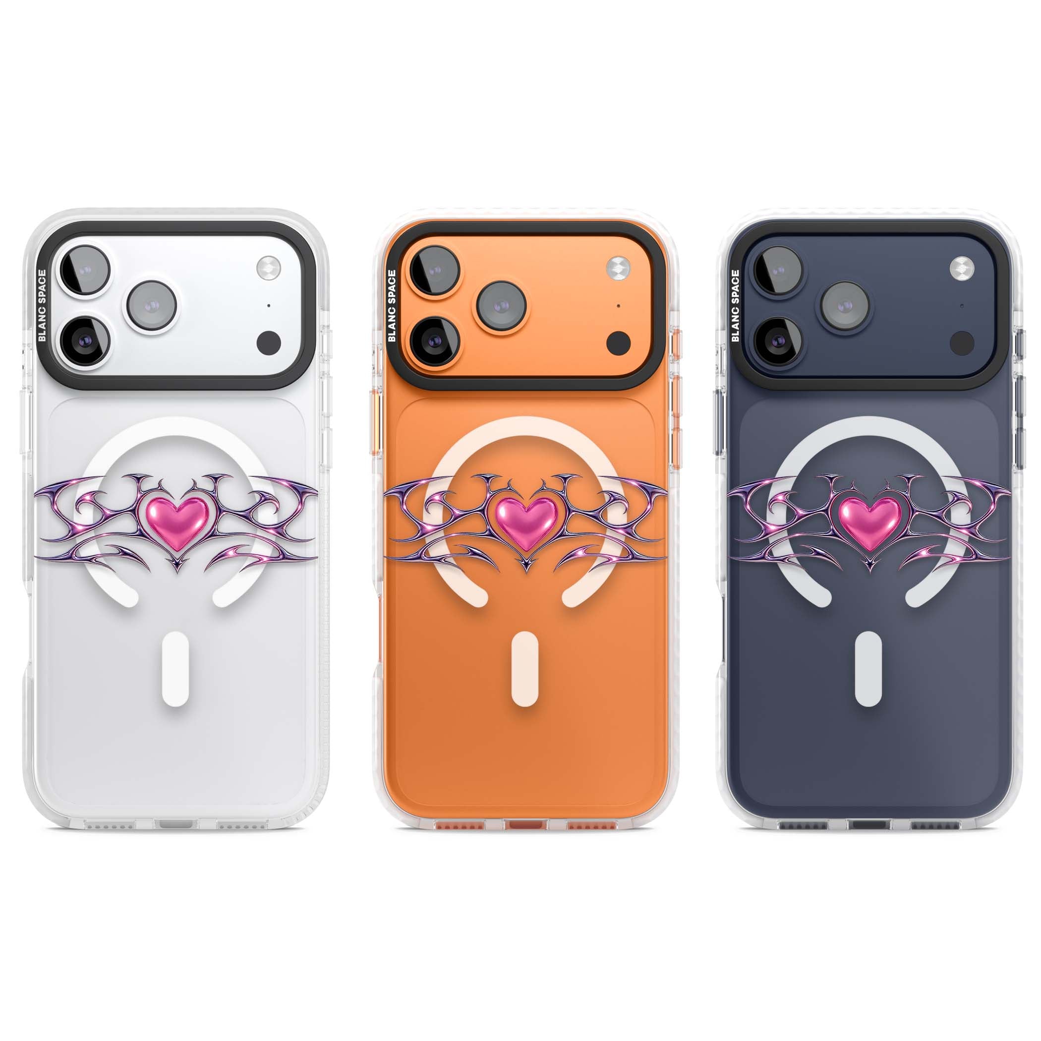 Pink Chrome Heart y2k iPhone case | Impact Magsafe case for iPhone 17 Pro, iPhone 17 Pro Max