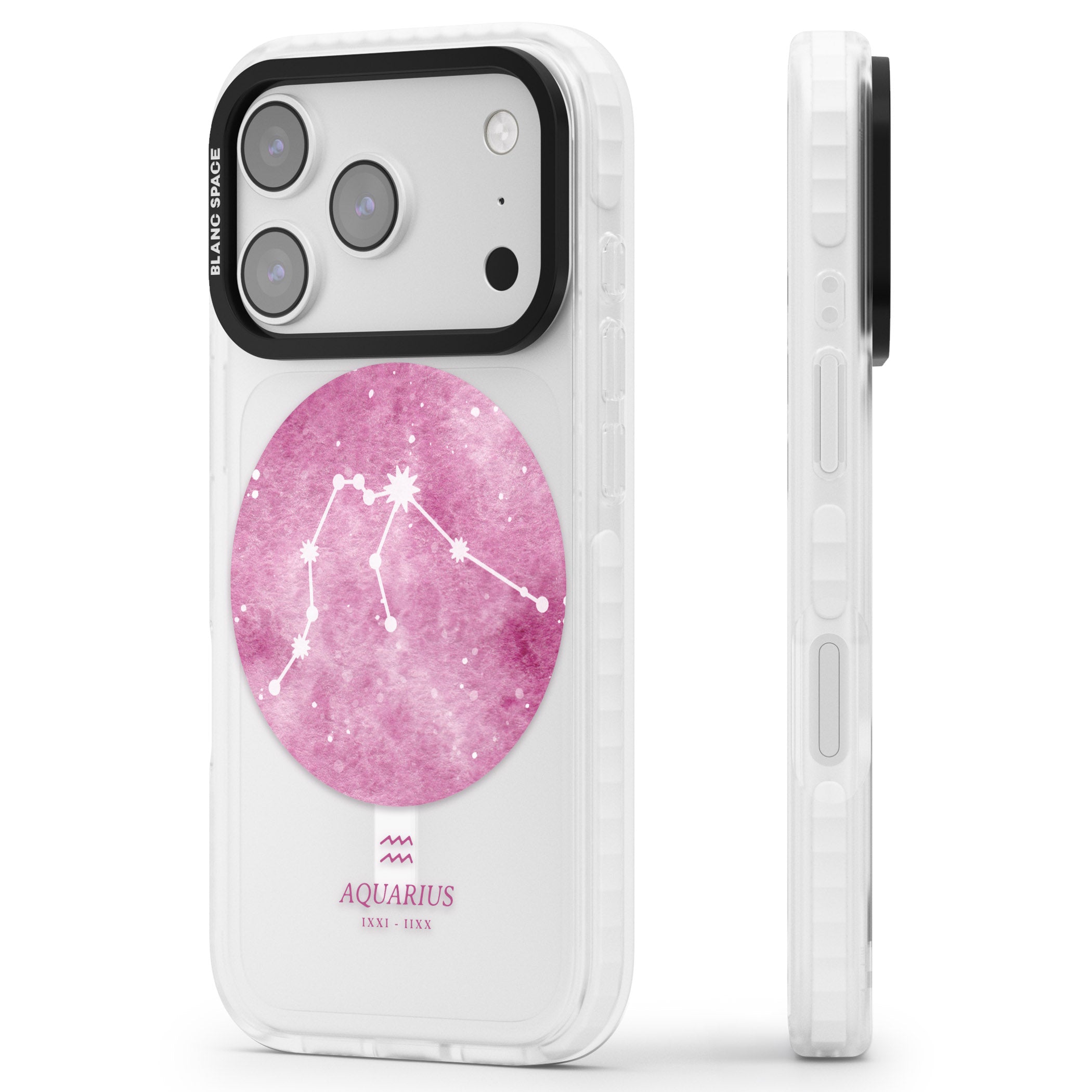 Aquarius Zodiac iPhone 17 Pro Max Impact Pro Clear Phone Case Side Profile
