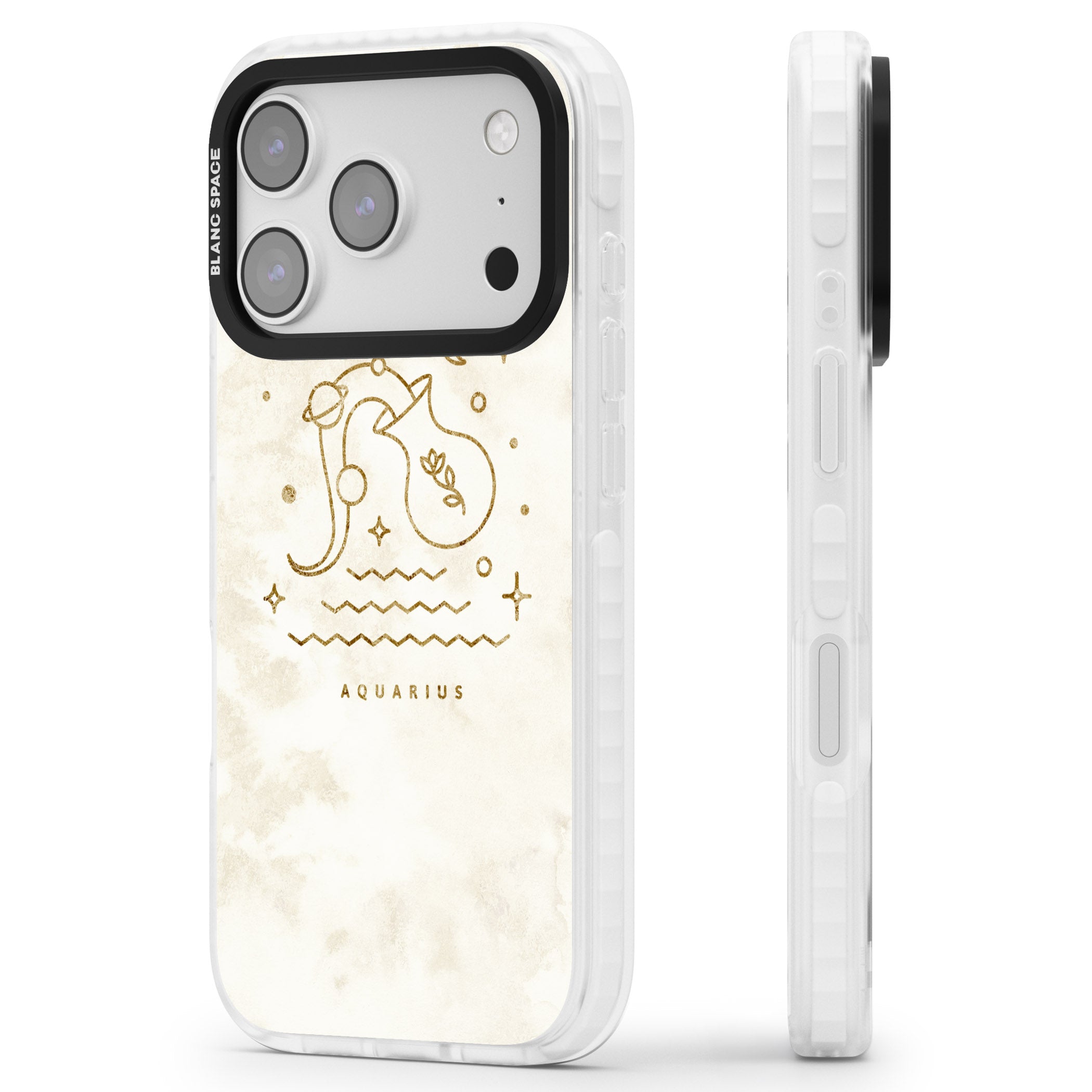 Aquarius Golden Emblem iPhone 17 Pro Max Impact Pro Clear Phone Case Side Profile