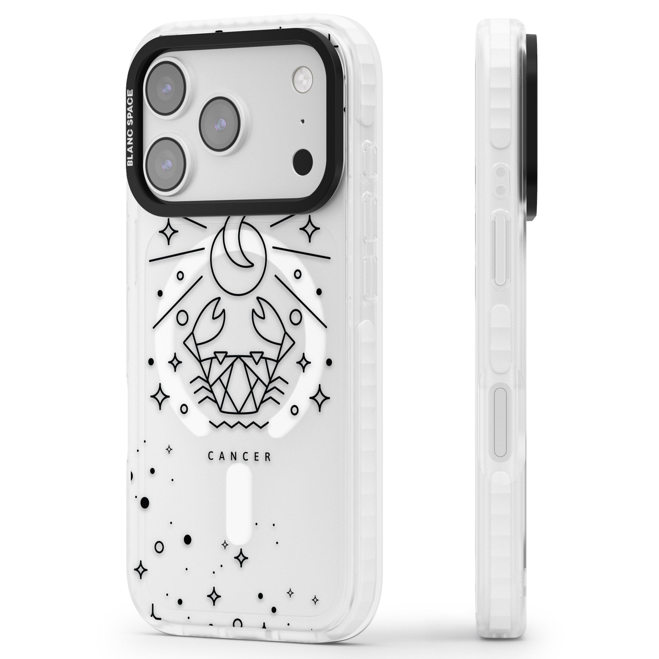 Zodiac Cancer Moon iPhone 17 Pro Max Impact Pro Clear Phone Case Side Profile