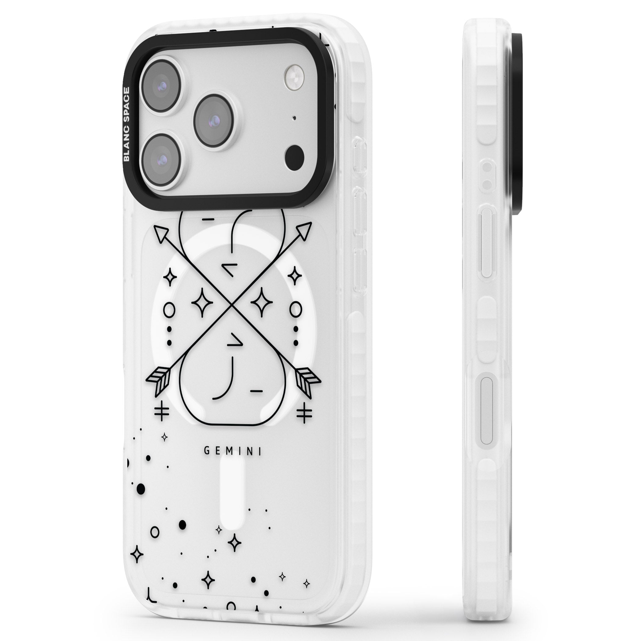 Gemini Zodiac iPhone 17 Pro Max Impact Pro Clear Phone Case Side Profile