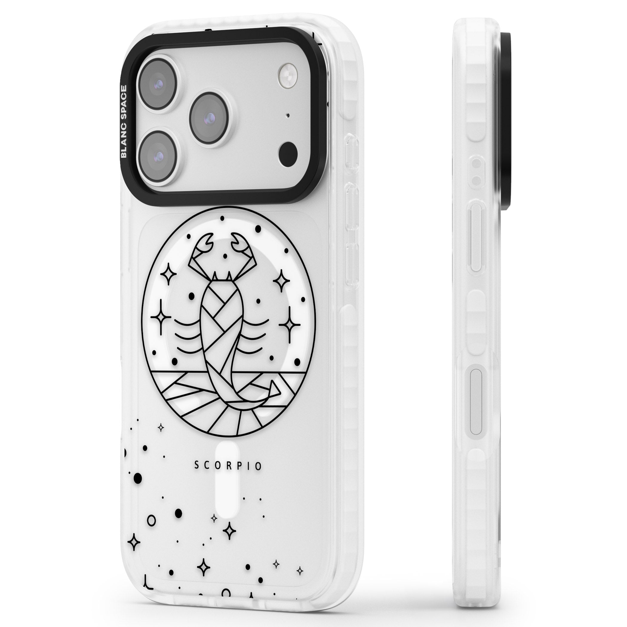 Scorpio Emblem Cosmic Design iPhone 17 Pro Max Impact Pro Clear Phone Case Side Profile