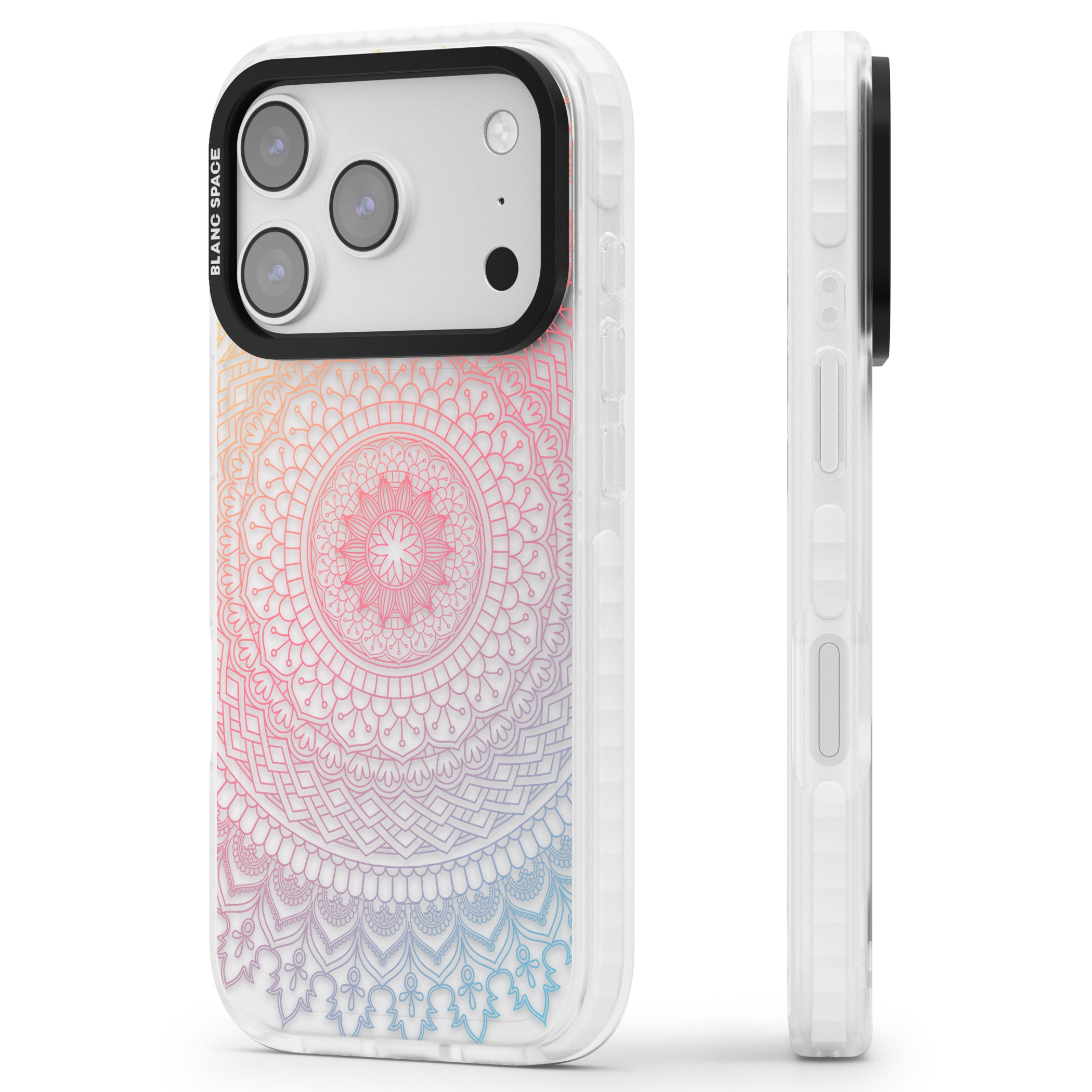 Rainbow Mandala iPhone 17 Pro Max Impact Clear Phone Case Side Profile