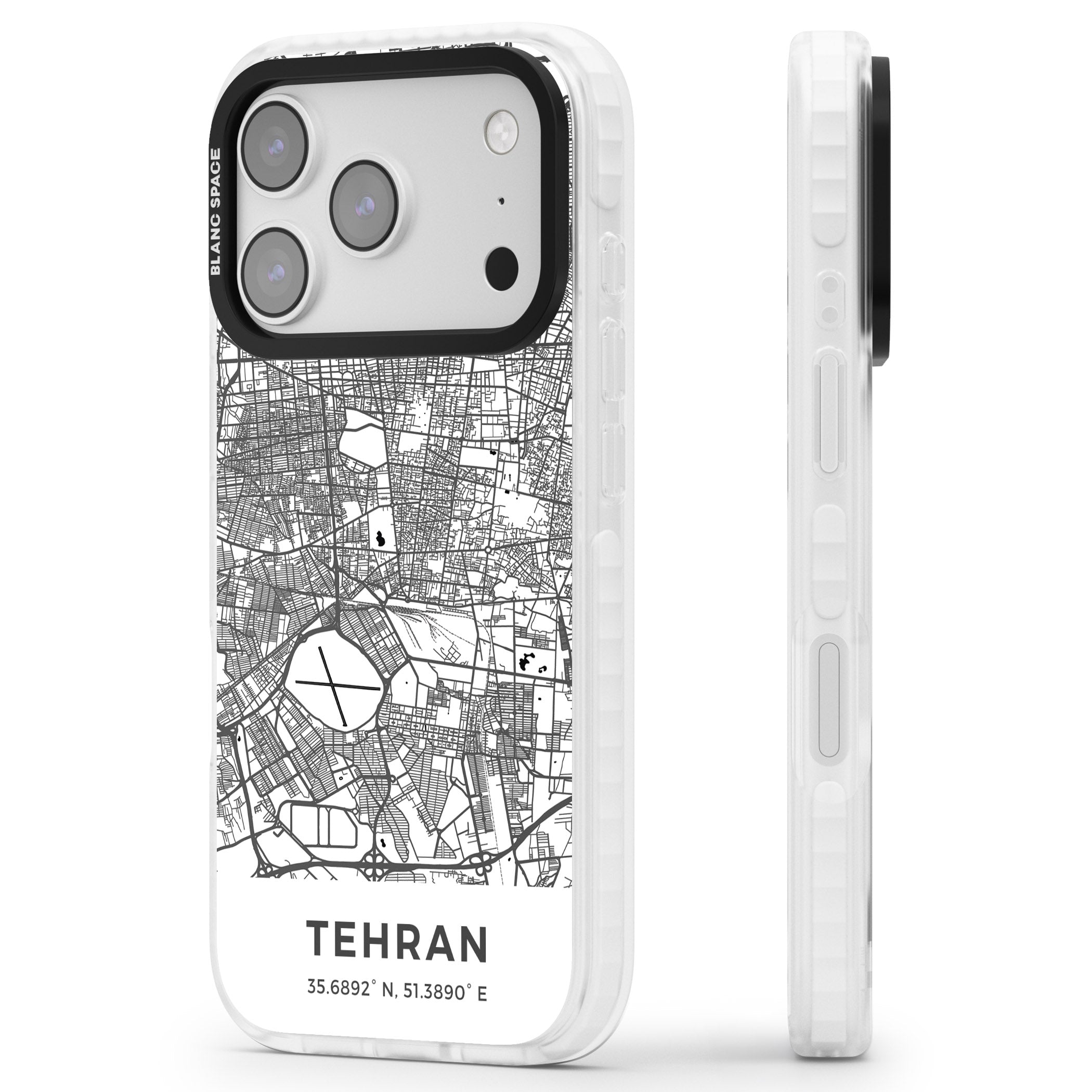 Tehran Map iPhone 17 Pro Max Impact Clear Phone Case Side Profile