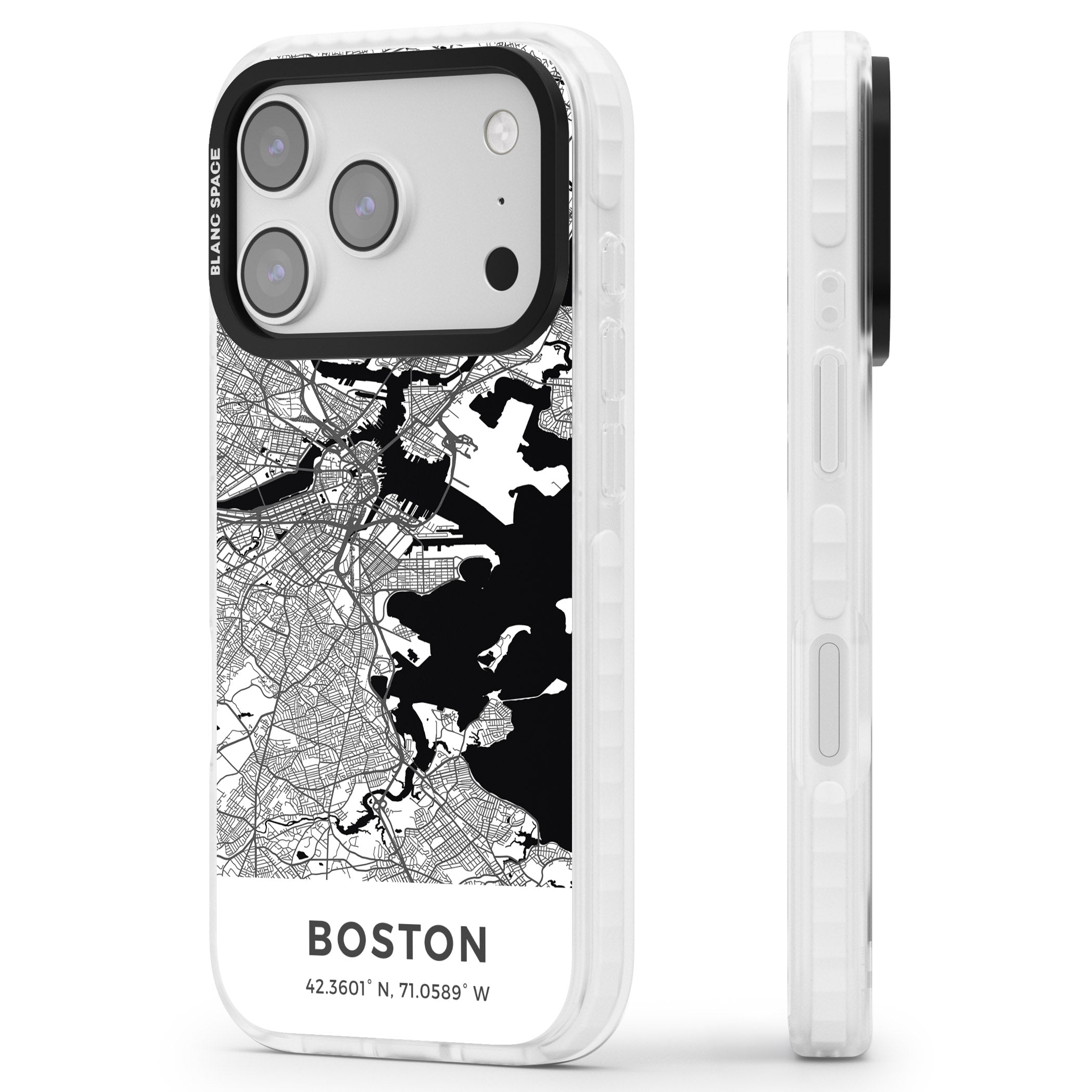 Boston Map iPhone 17 Pro Max Impact Clear Phone Case Side Profile