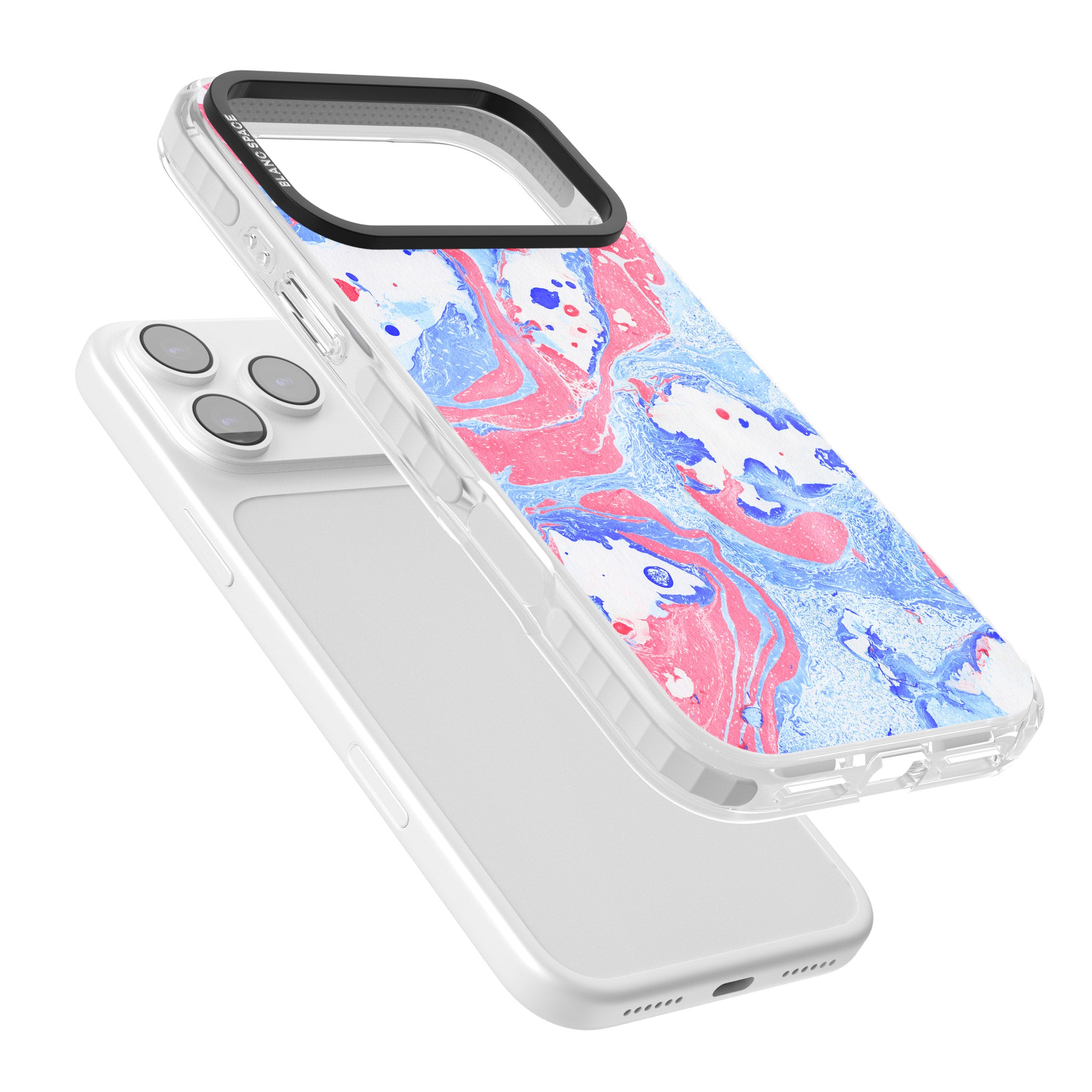 Pink, Blue & White Marbled Paper Pattern iPhone 17 Pro Max Impact Clear Phone Case Colours